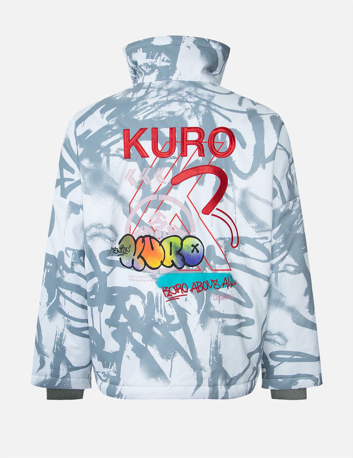 Allover Graffiti Print Stand-Collar Padded Jacket - 2