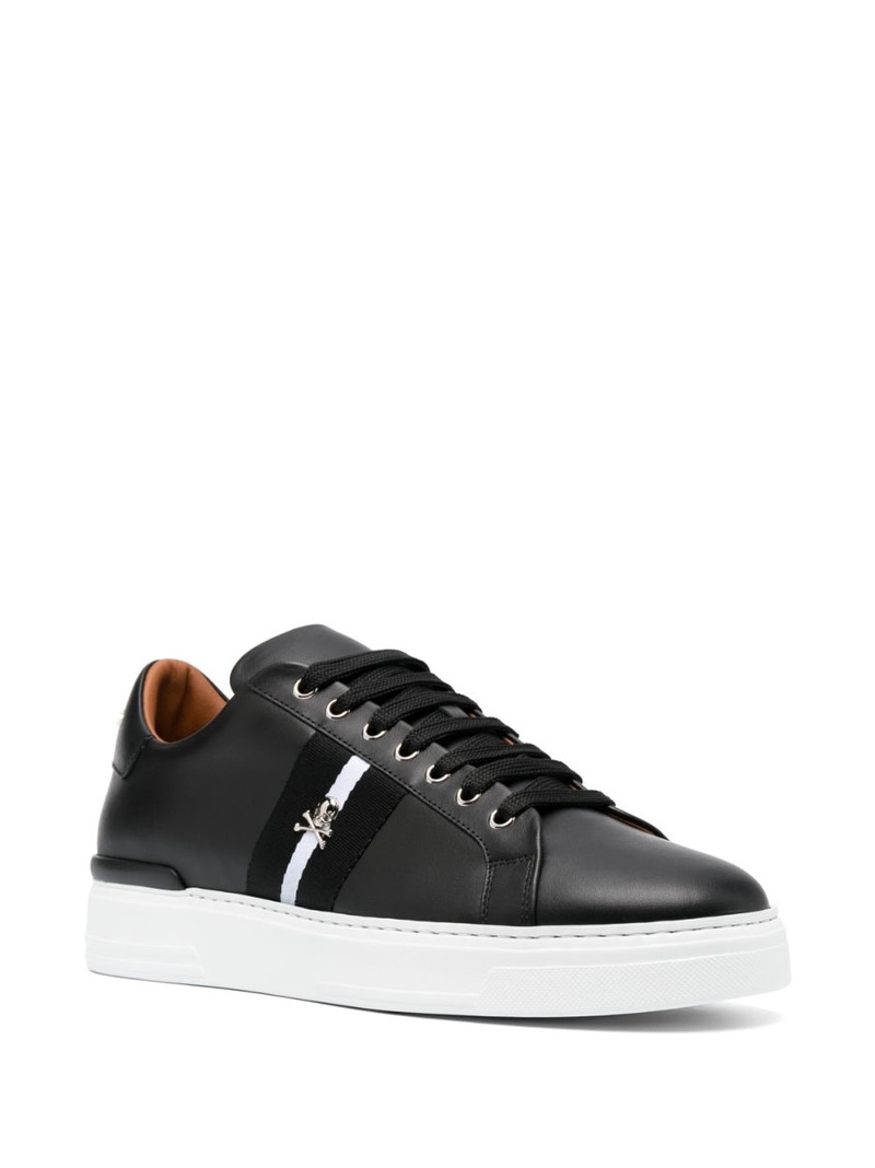 PHILIPP PLEIN skull-plaque striped low-top sneakers outlook