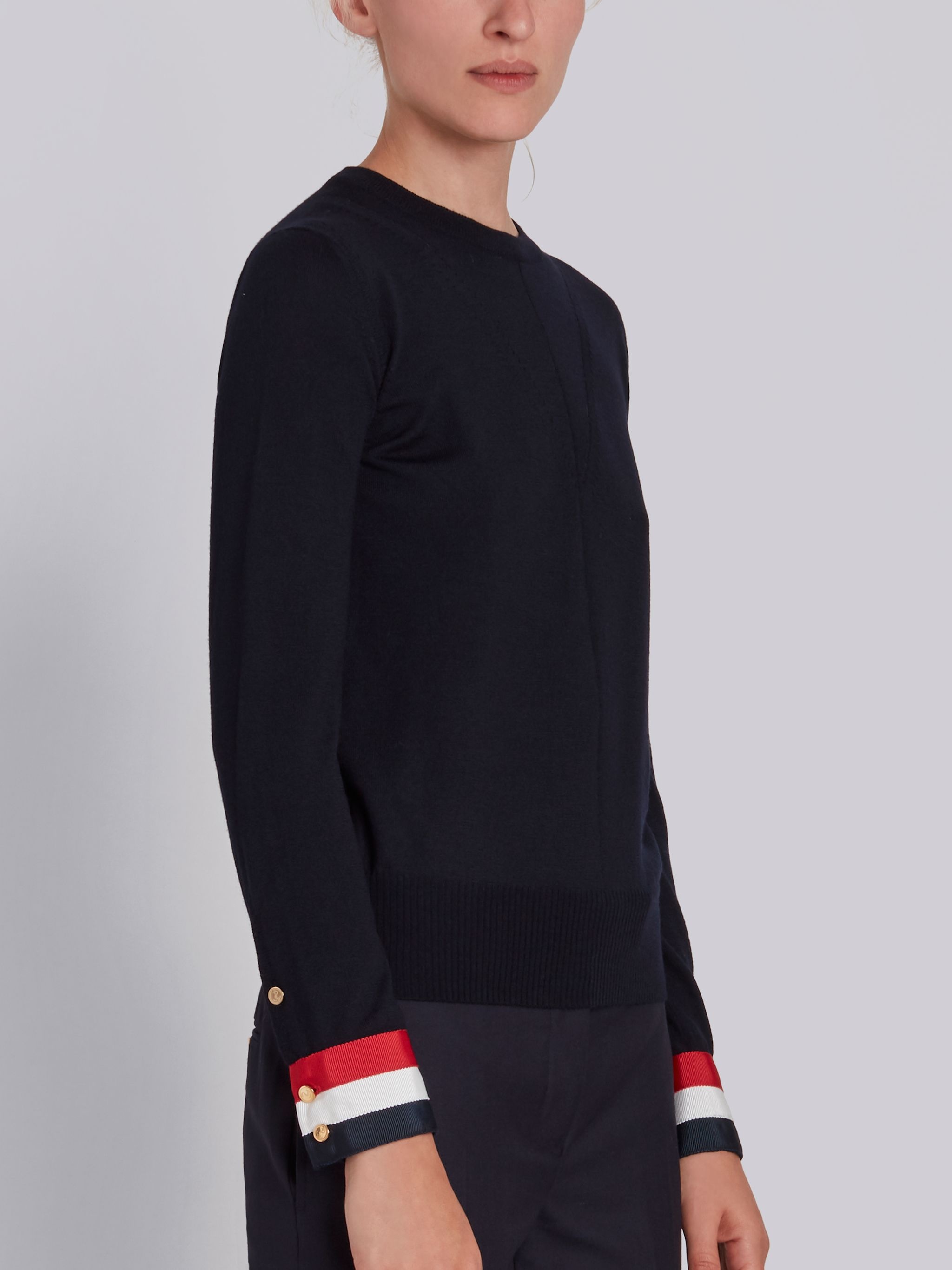 Grosgrain-Cuffed Fine Merino Wool Crew Neck Pullover - 2