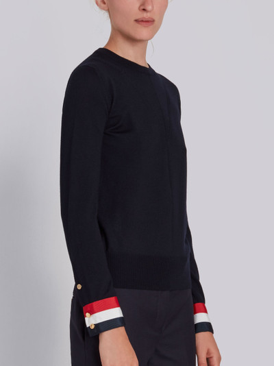 Thom Browne Grosgrain-Cuffed Fine Merino Wool Crew Neck Pullover outlook