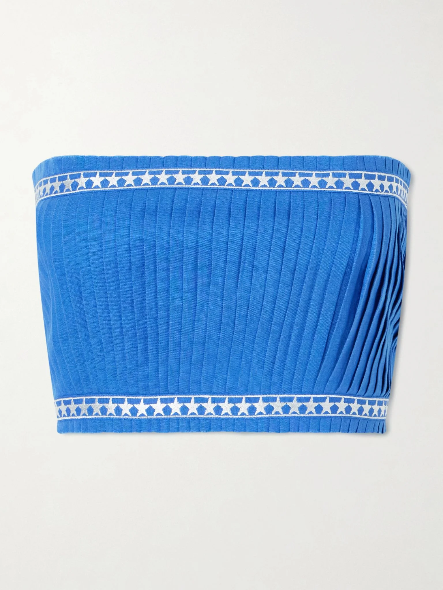 Flavia pleated linen and cotton-blend top Blue - 1