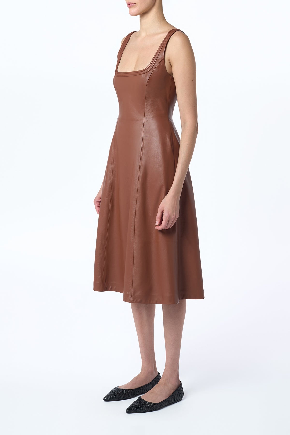 Adaline Midi Dress in Cognac Nappa Leather - 5