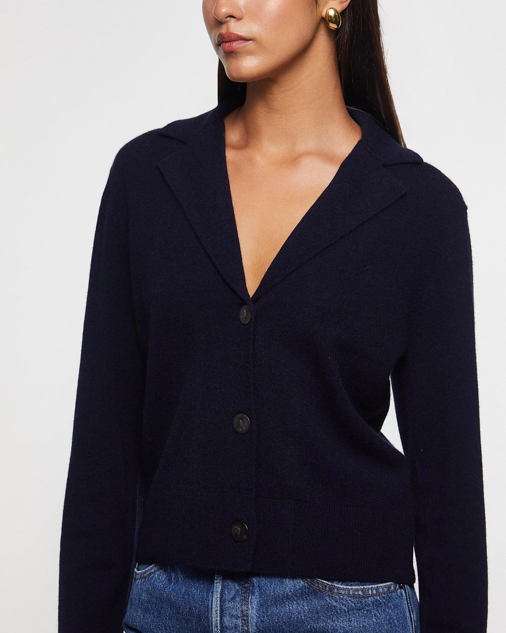 Cardigan Lapel Button Blue - 5