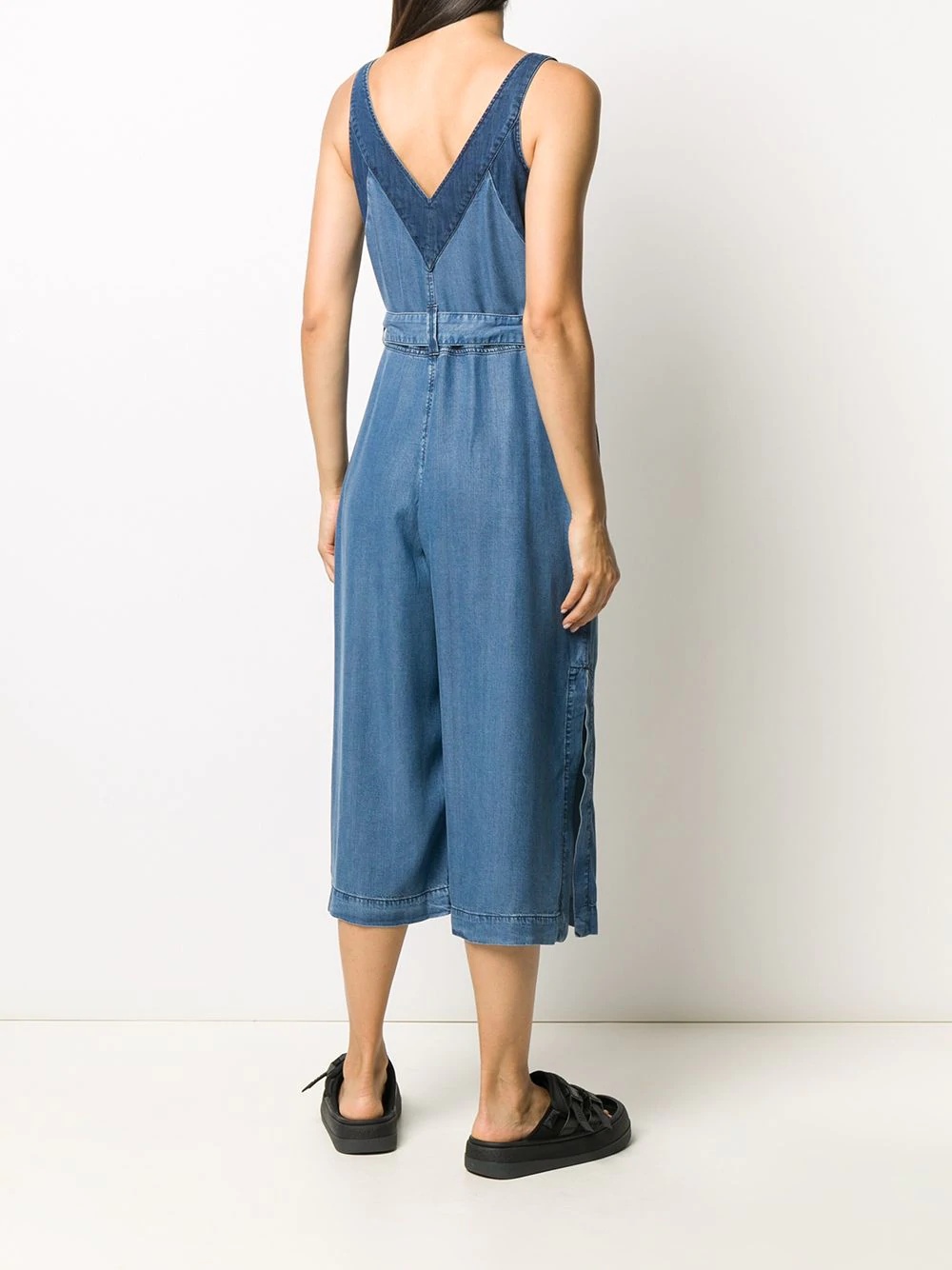 contrast-panel cropped denim jumpsuit - 4