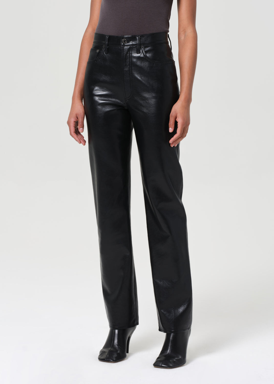 90'S PINCH WAIST HIGH RISE STRAIGHT LONG (RECYCLED LEATHER) IN DETOX - 5