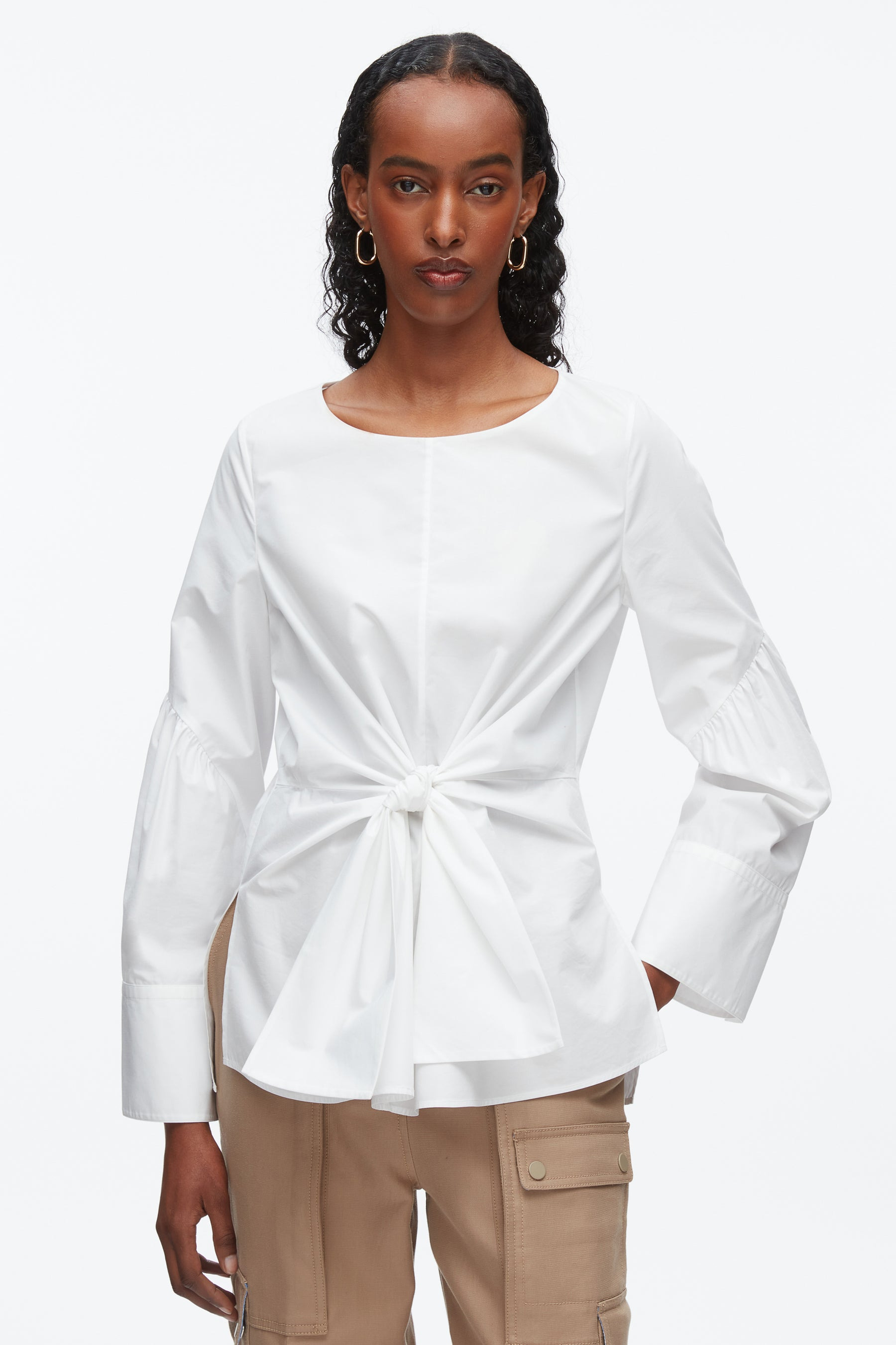 Tie Front Poplin Shirt - 6