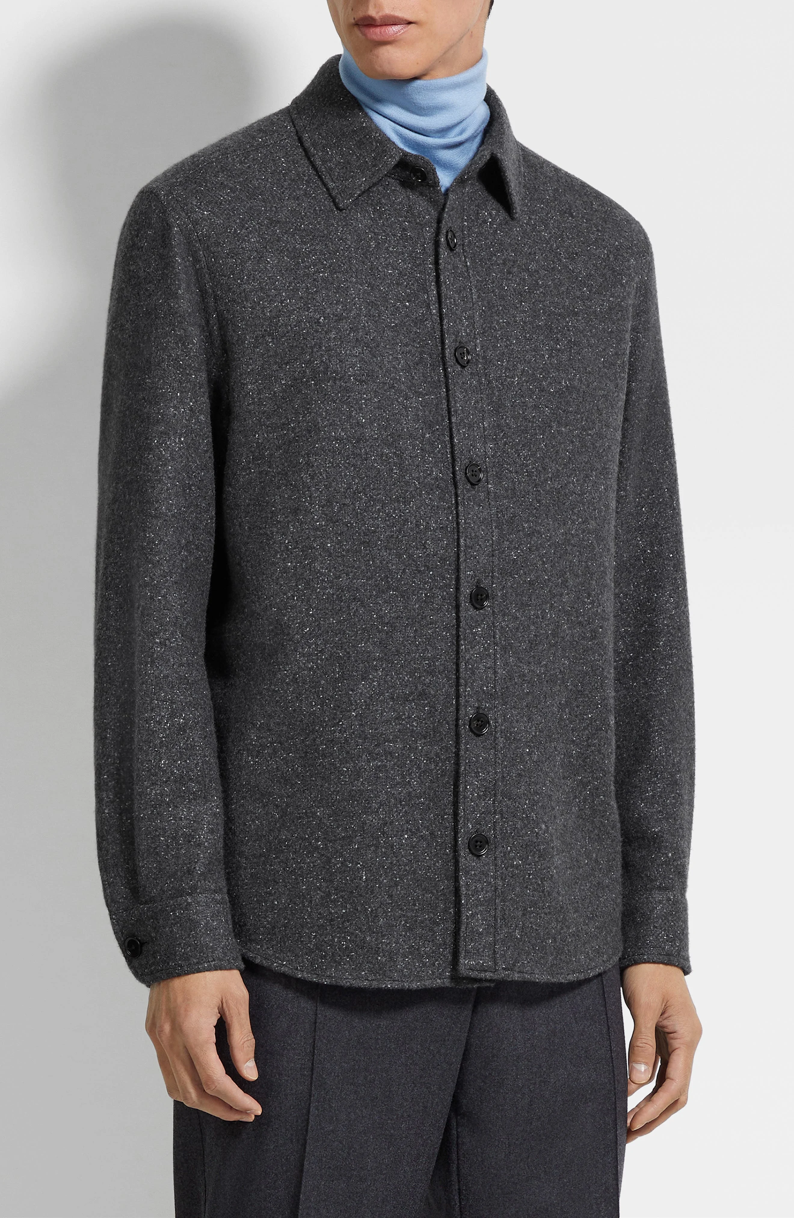 ZEGNA Cashmere & Silk Overshirt in Dark Grey at Nordstrom - 1