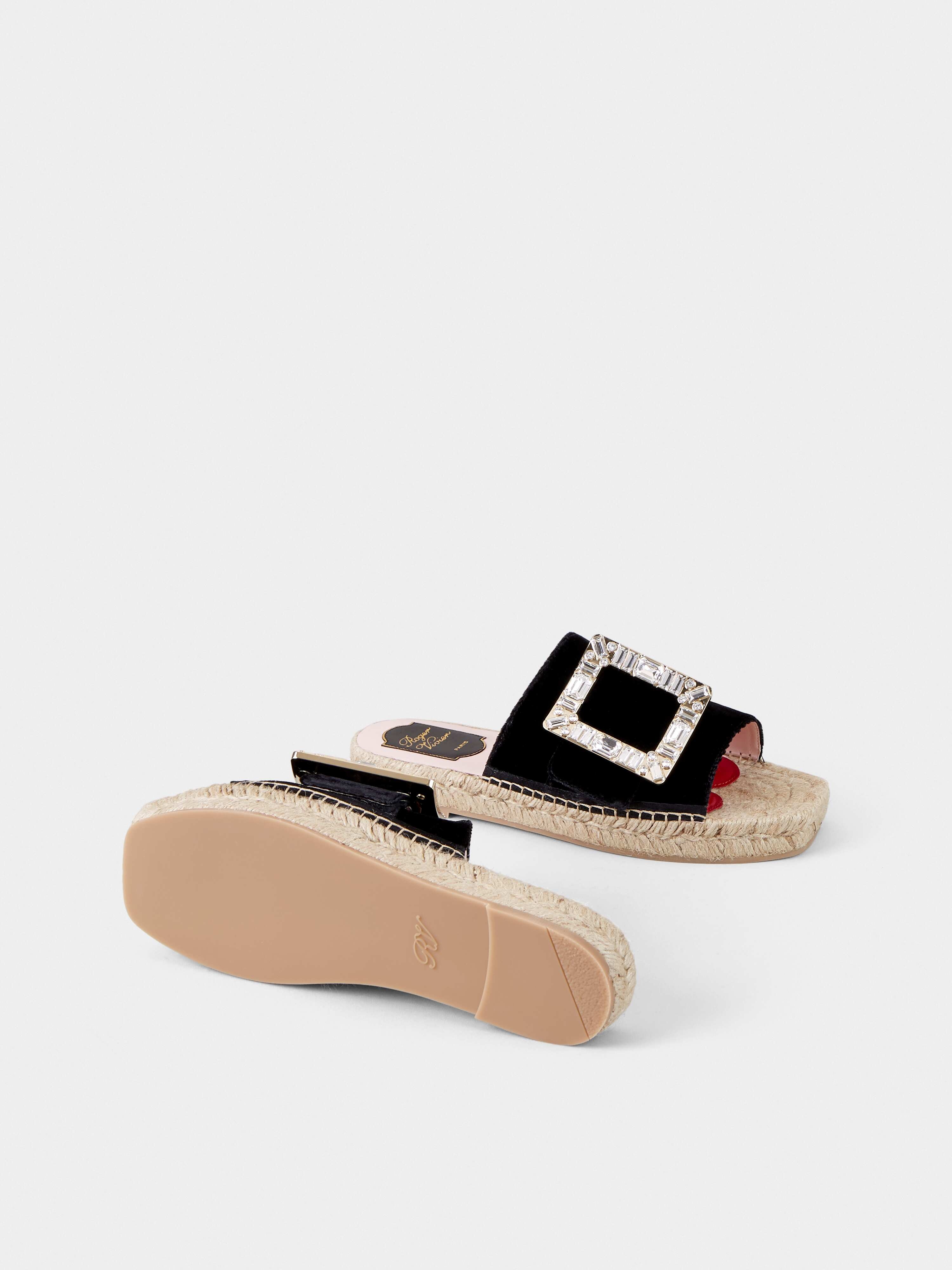 Strass Buckle Espadrille Mules in Velvet - 6