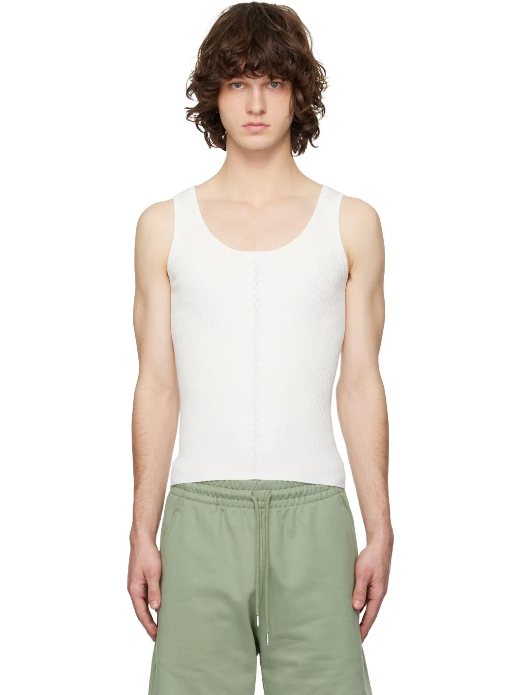 White Rib Knit Tank Top - 1