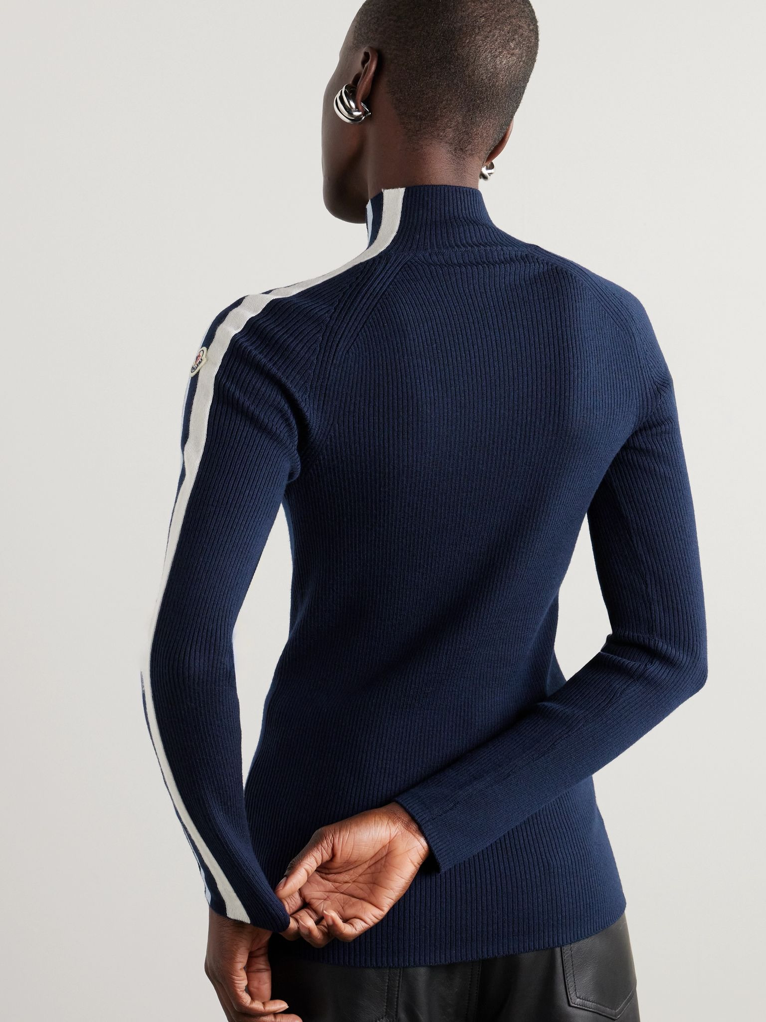 Turtleneck striped ribbed wool sweater Navy - 4