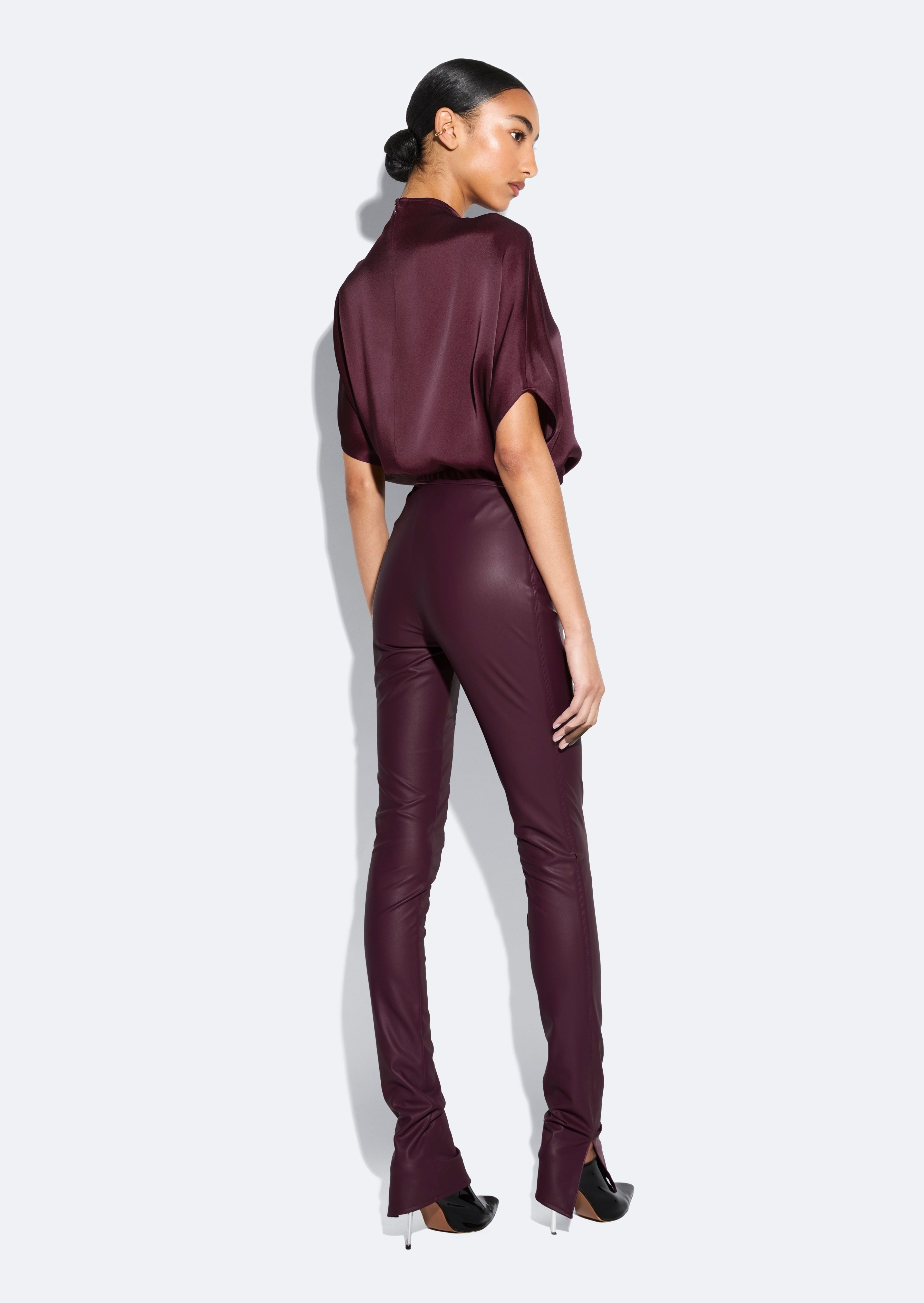 Stretch Faux Leather Split Hem Legging - 3