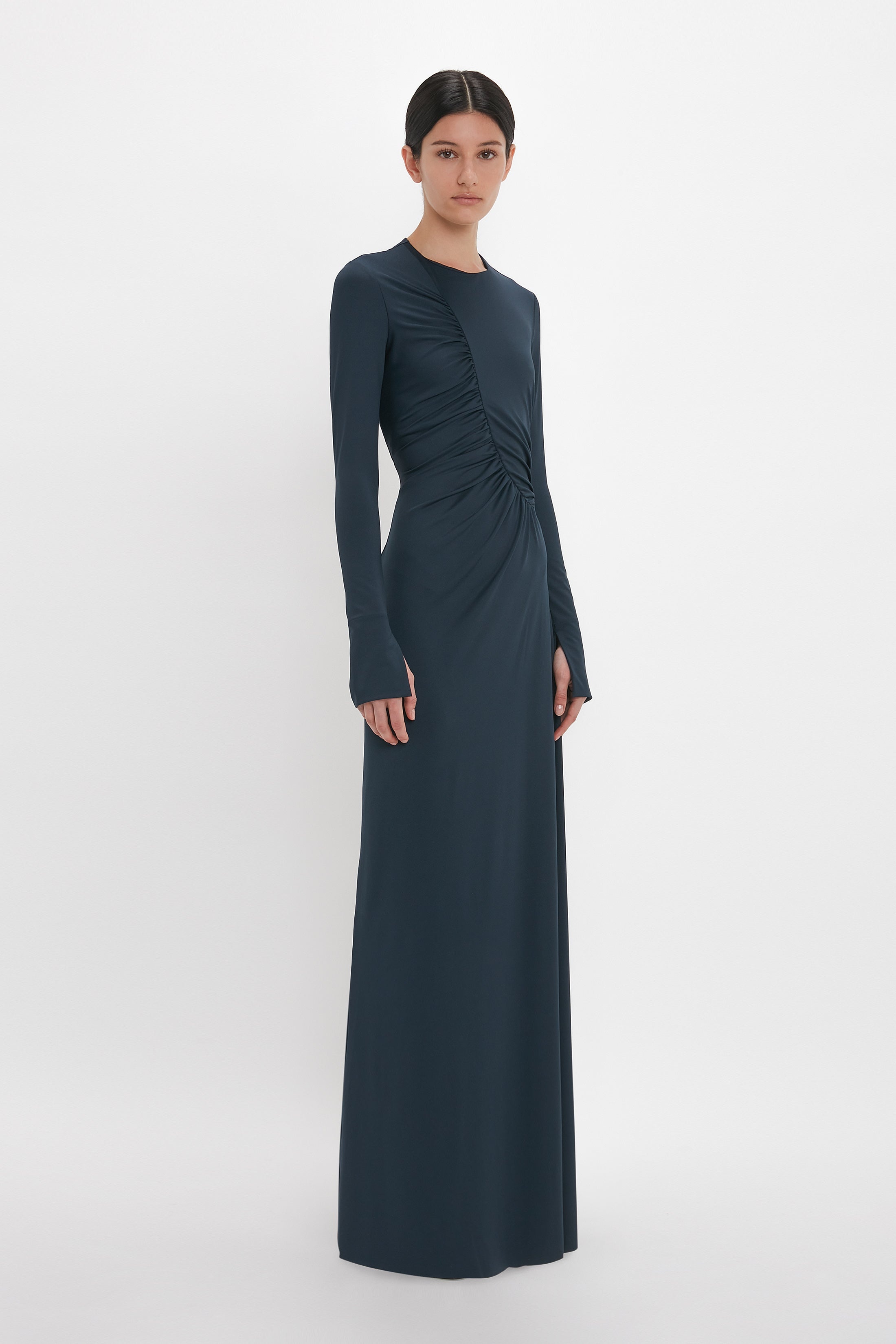 Ruched Detail Floor-Length Gown In Midnight - 3