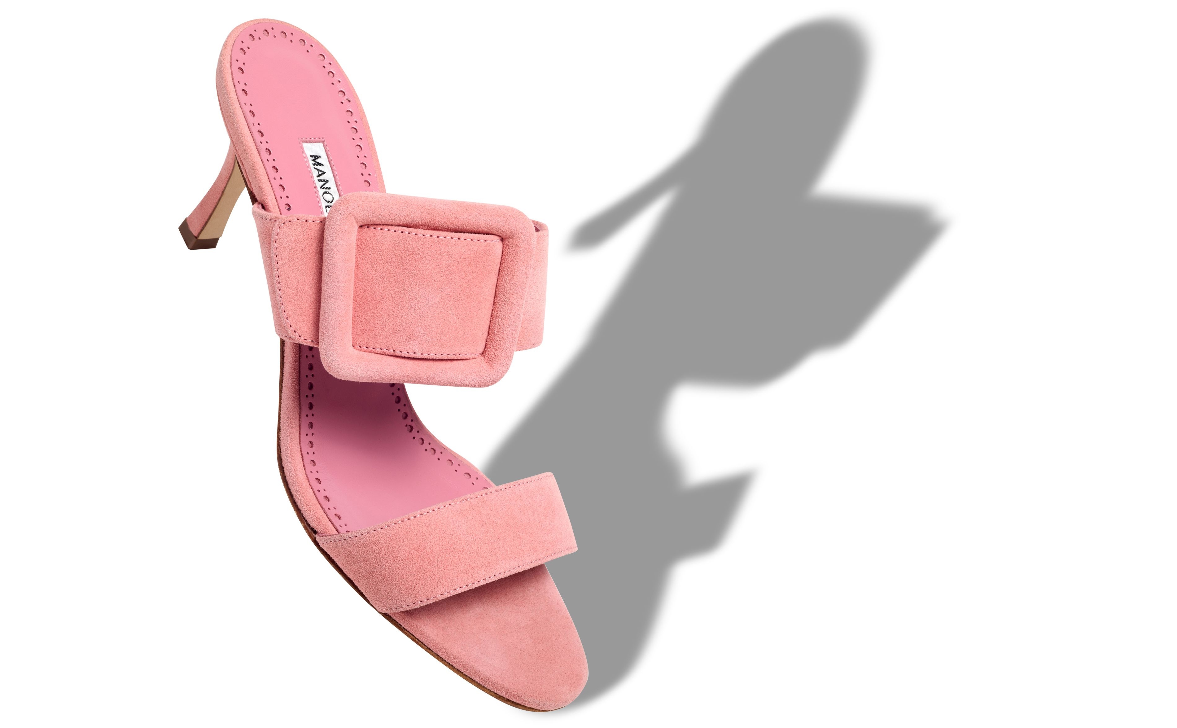 Light Pink Suede Open Toe Mules - 2