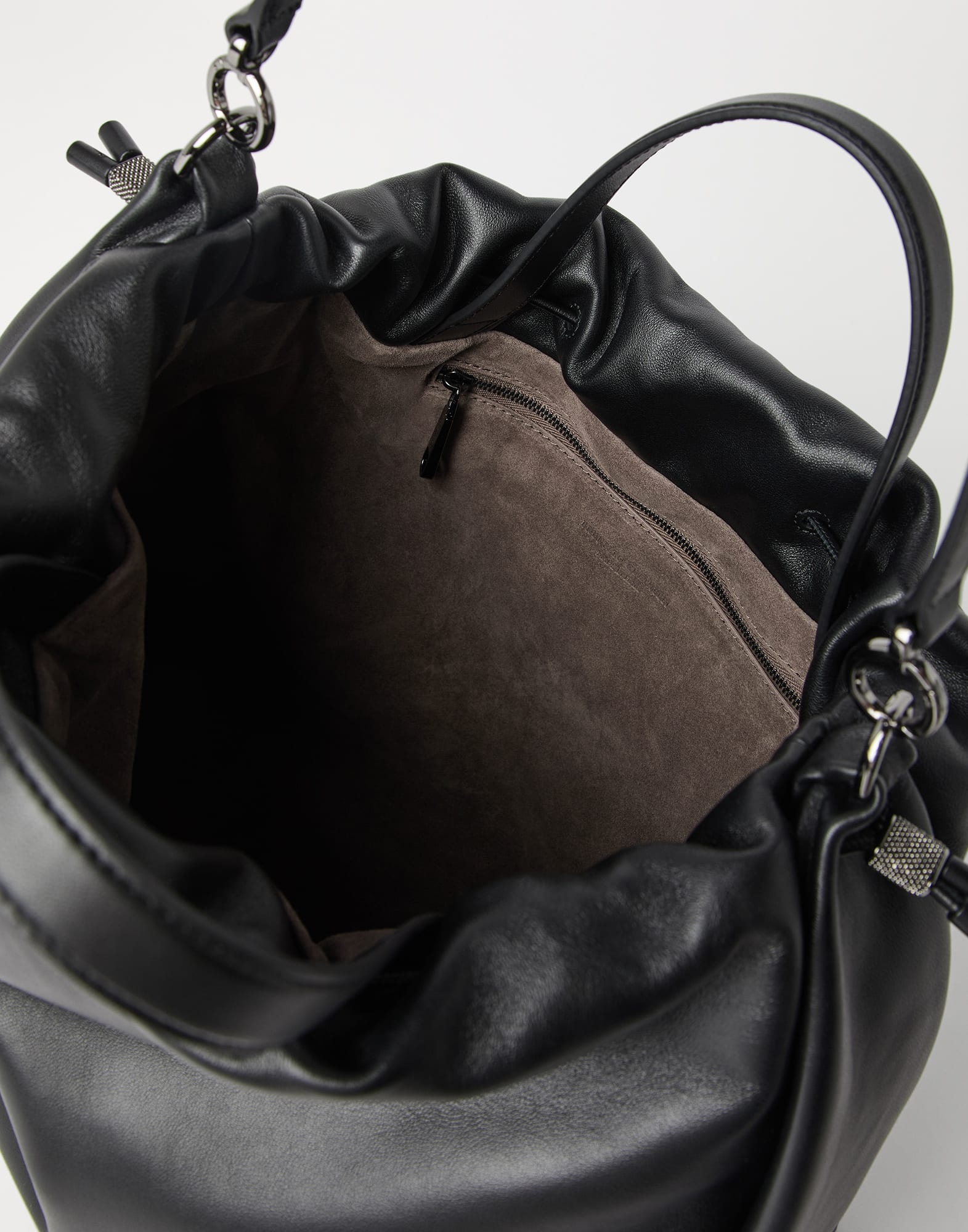 Mellow large shopper bag in soft leather with monili - 5