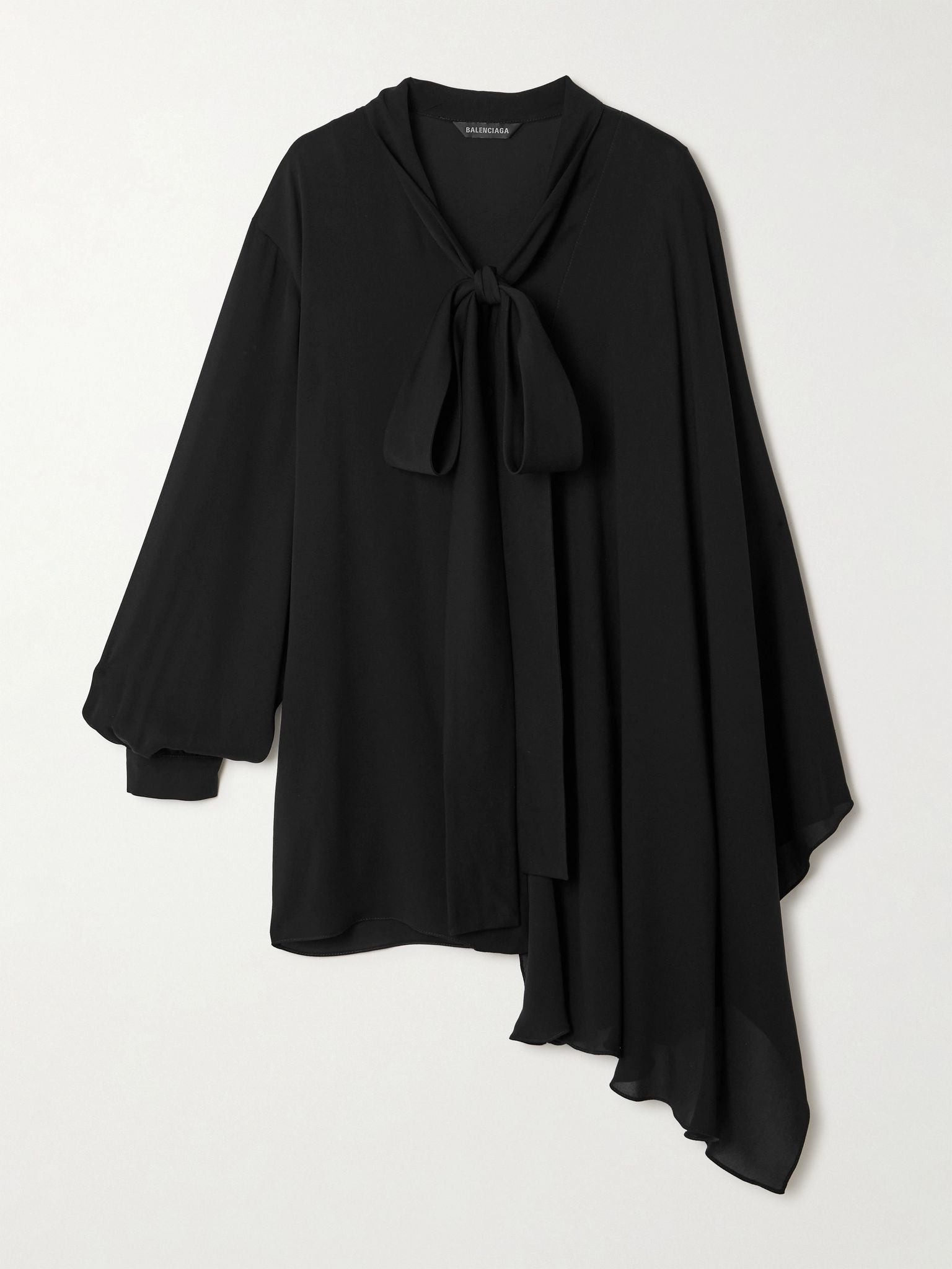 Pussy-bow asymmetric silk-georgette blouse Black - 1