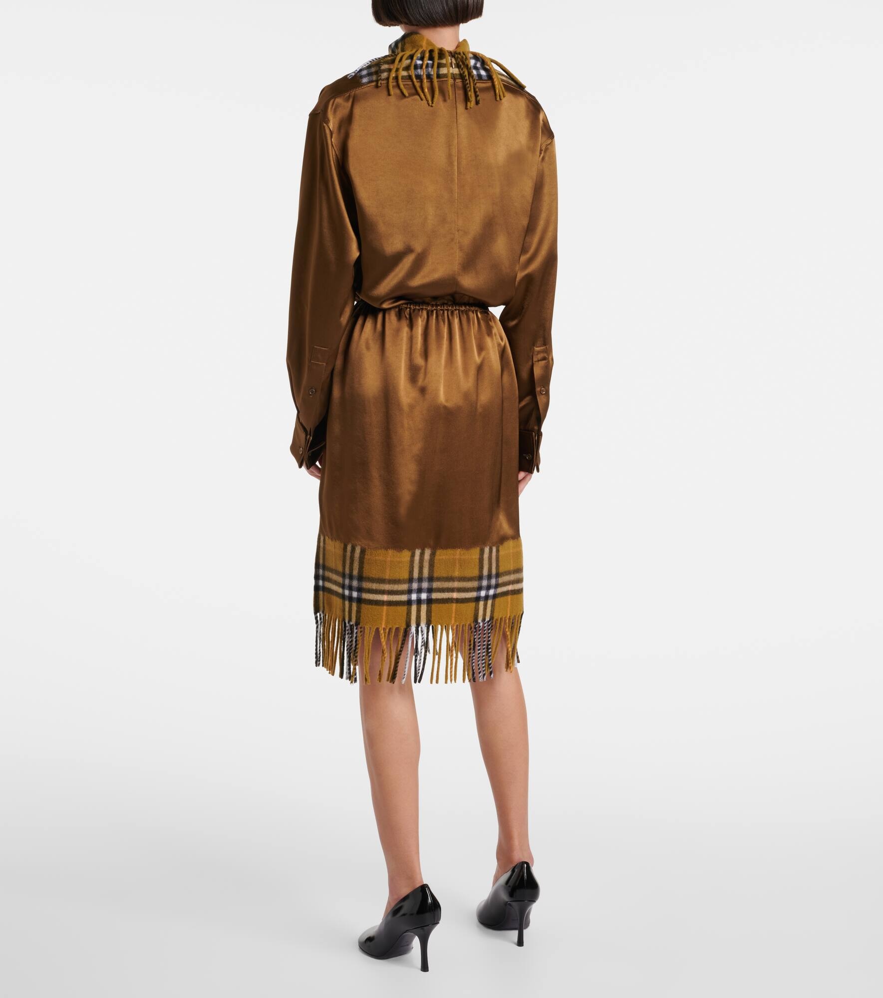 Burberry Check fringed satin midi skirt - 3