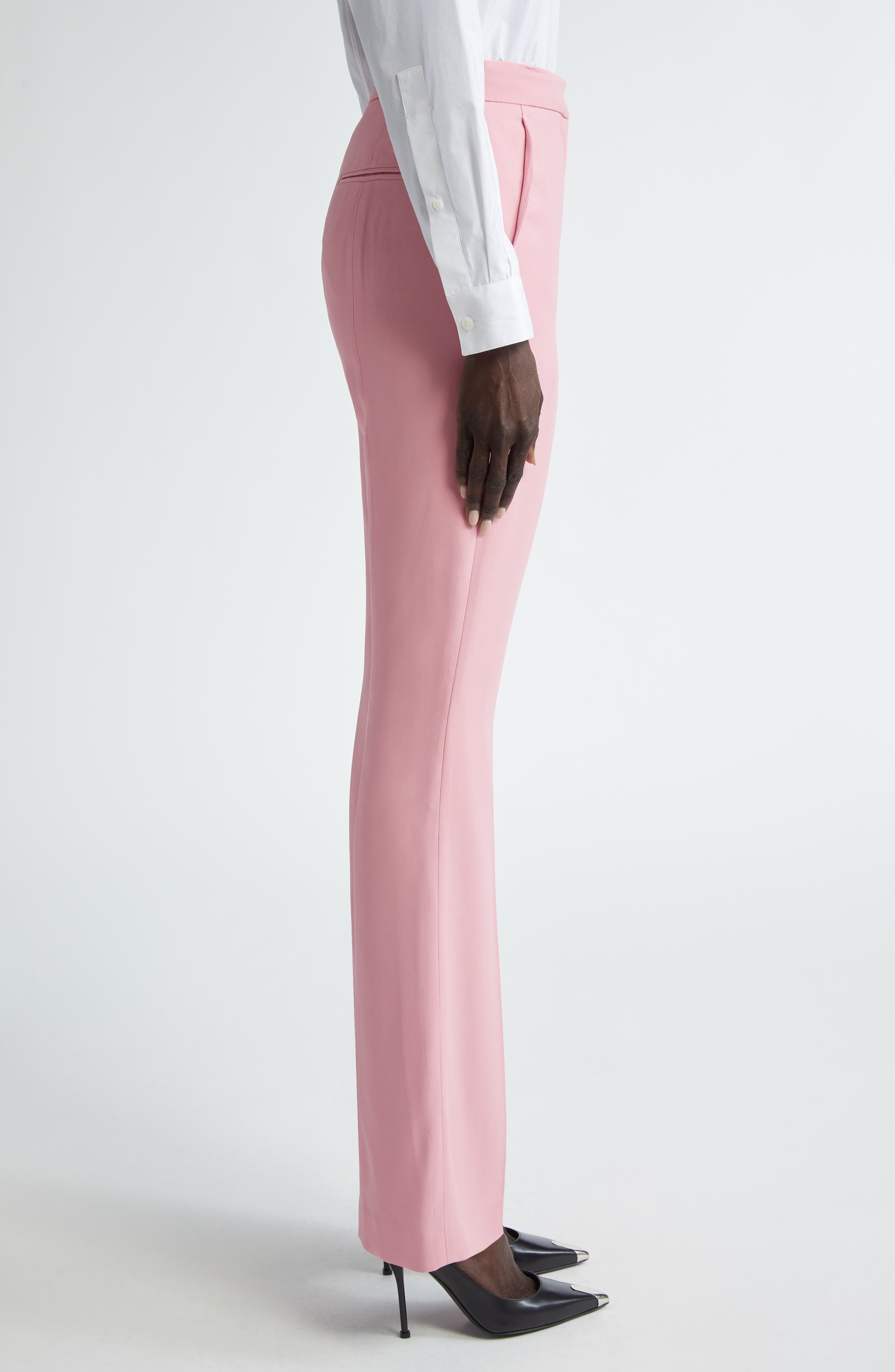 High Waist Leaf Crepe Narrow Bootcut Trousers - 4