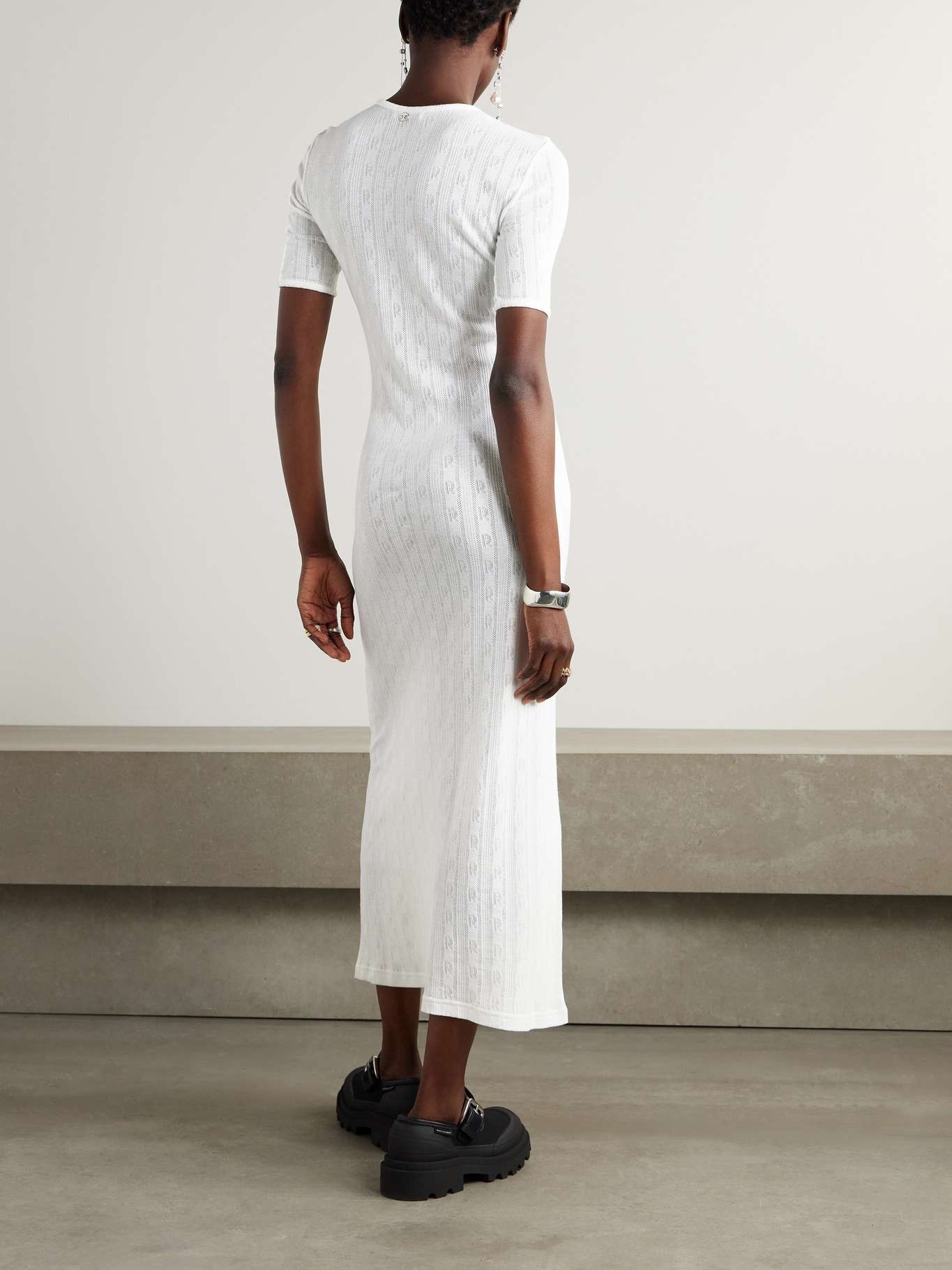 Embellished pointelle-knit cotton maxi dress White - 3