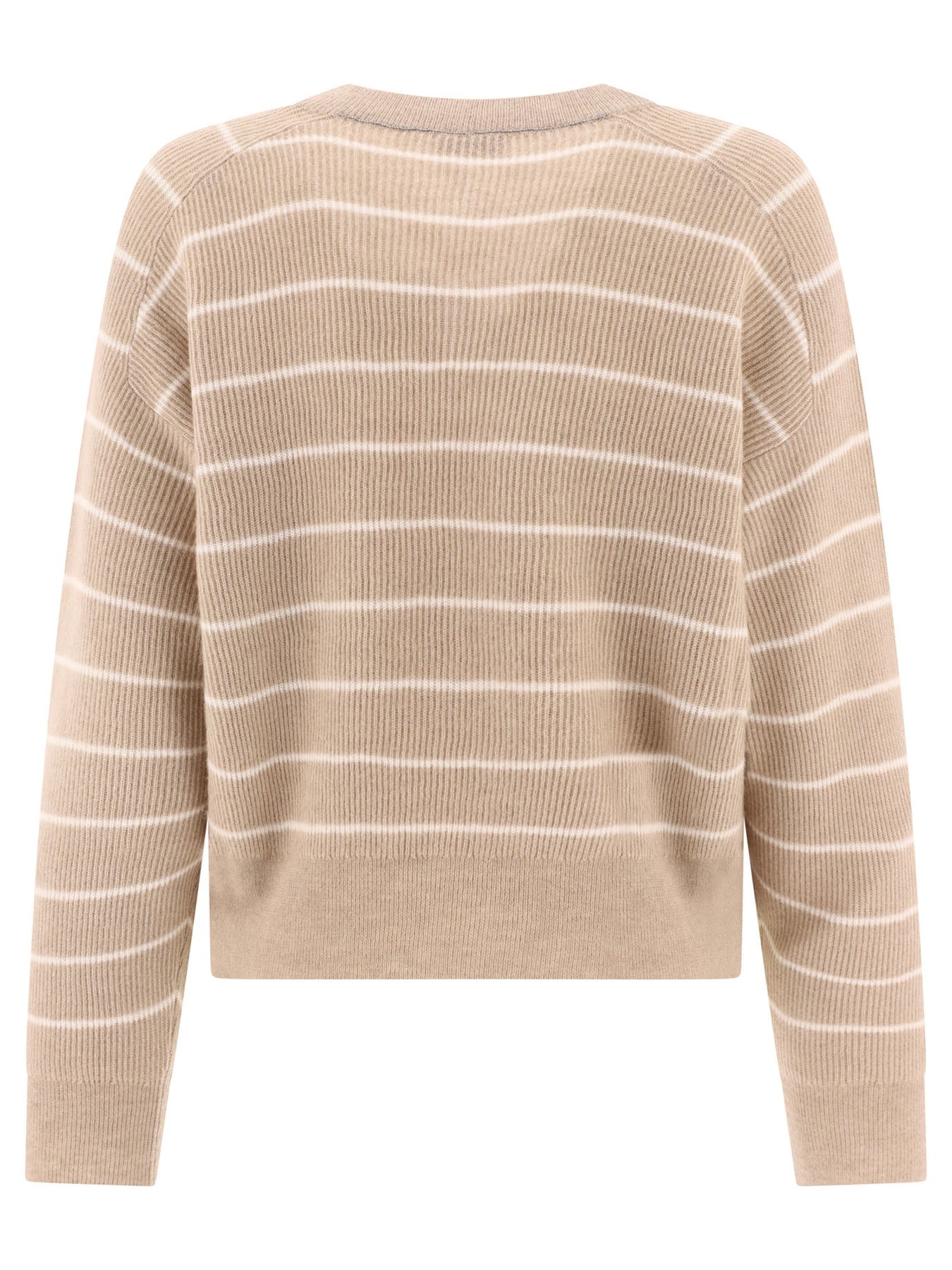 Striped English Rib Sweater With Monili Knitwear Beige - 2