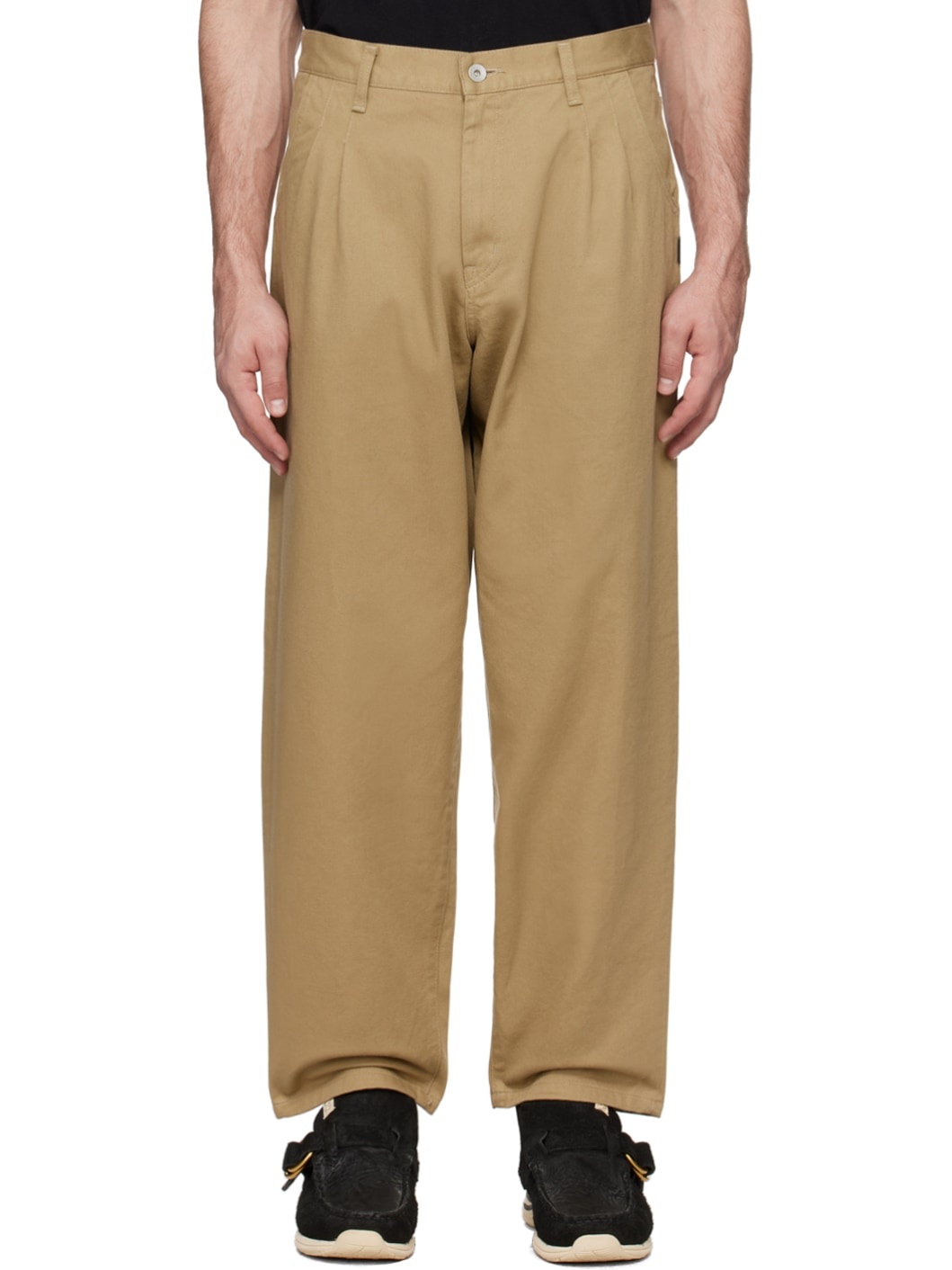 Beige Two Tuck Trousers - 1