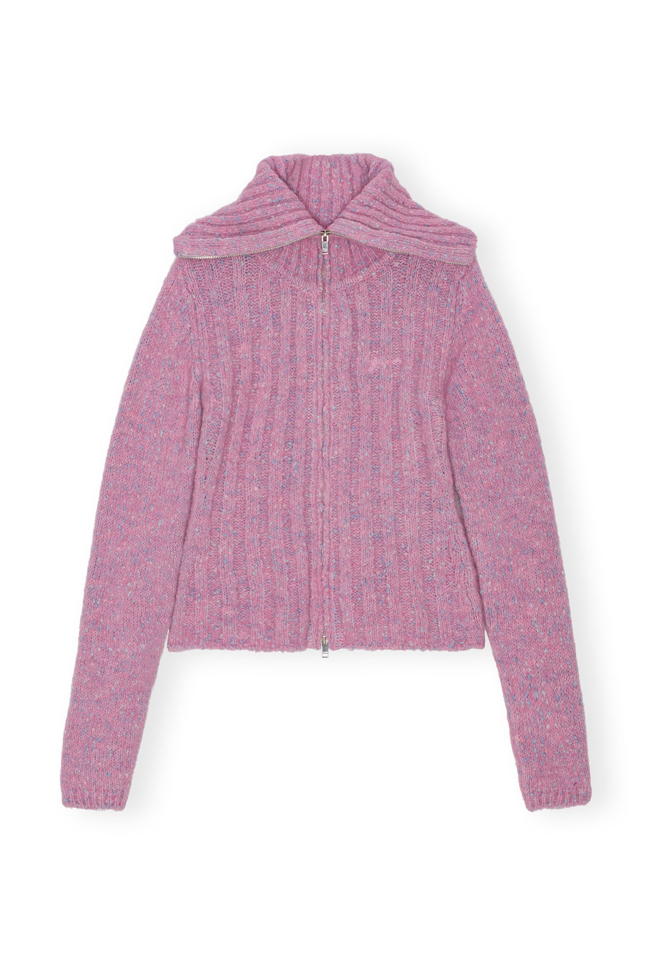 PINK HIGHNECK ZIP CARDIGAN - 1