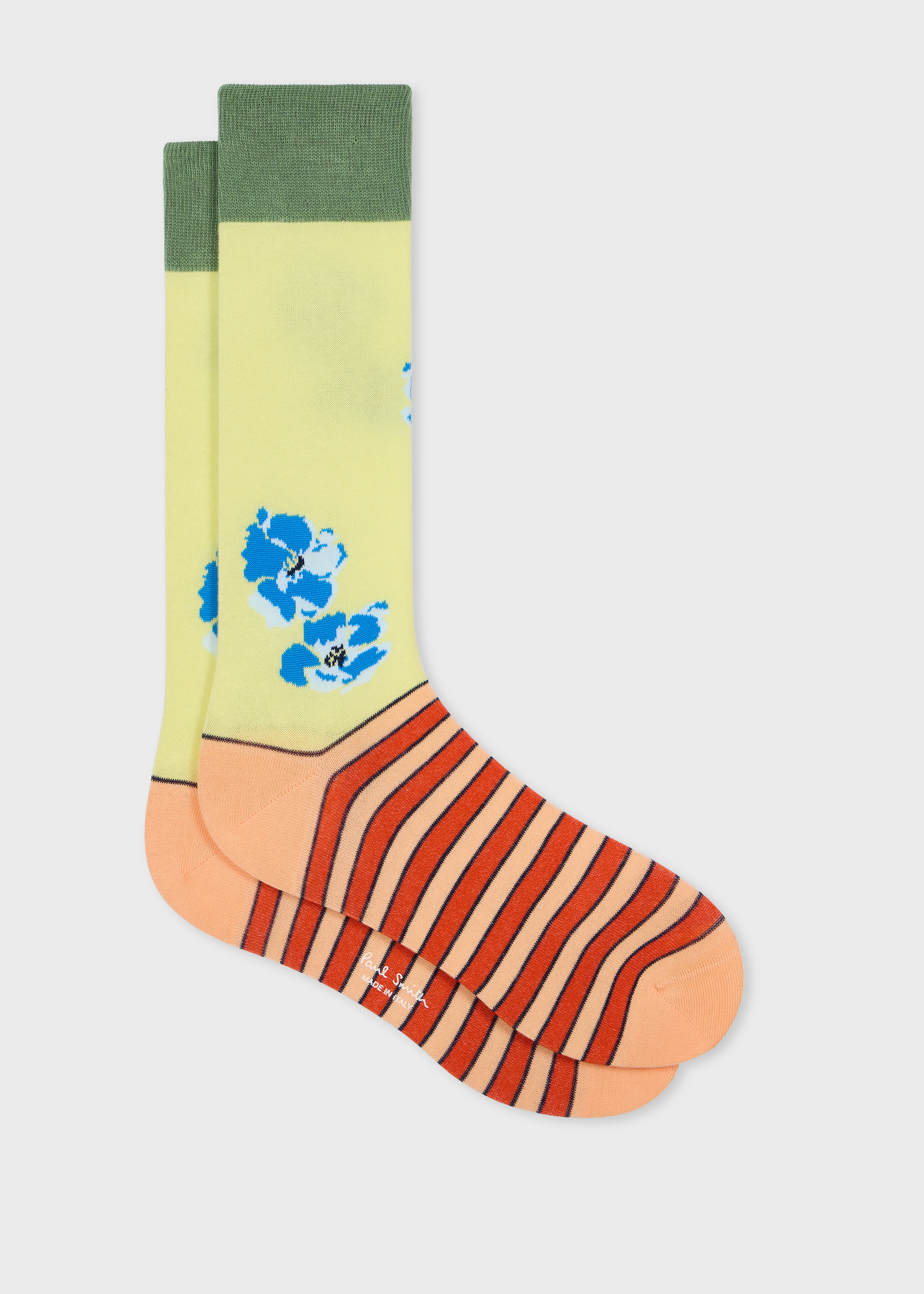 Yellow Floral Stripe Socks - 1