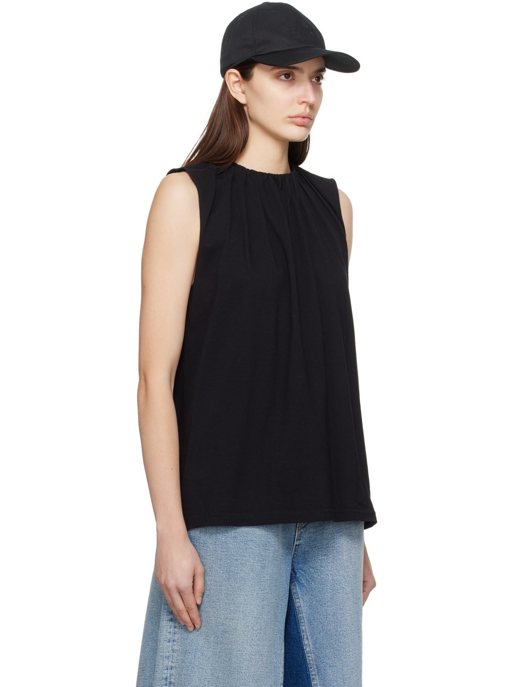 Black Gathered Tank Top - 2