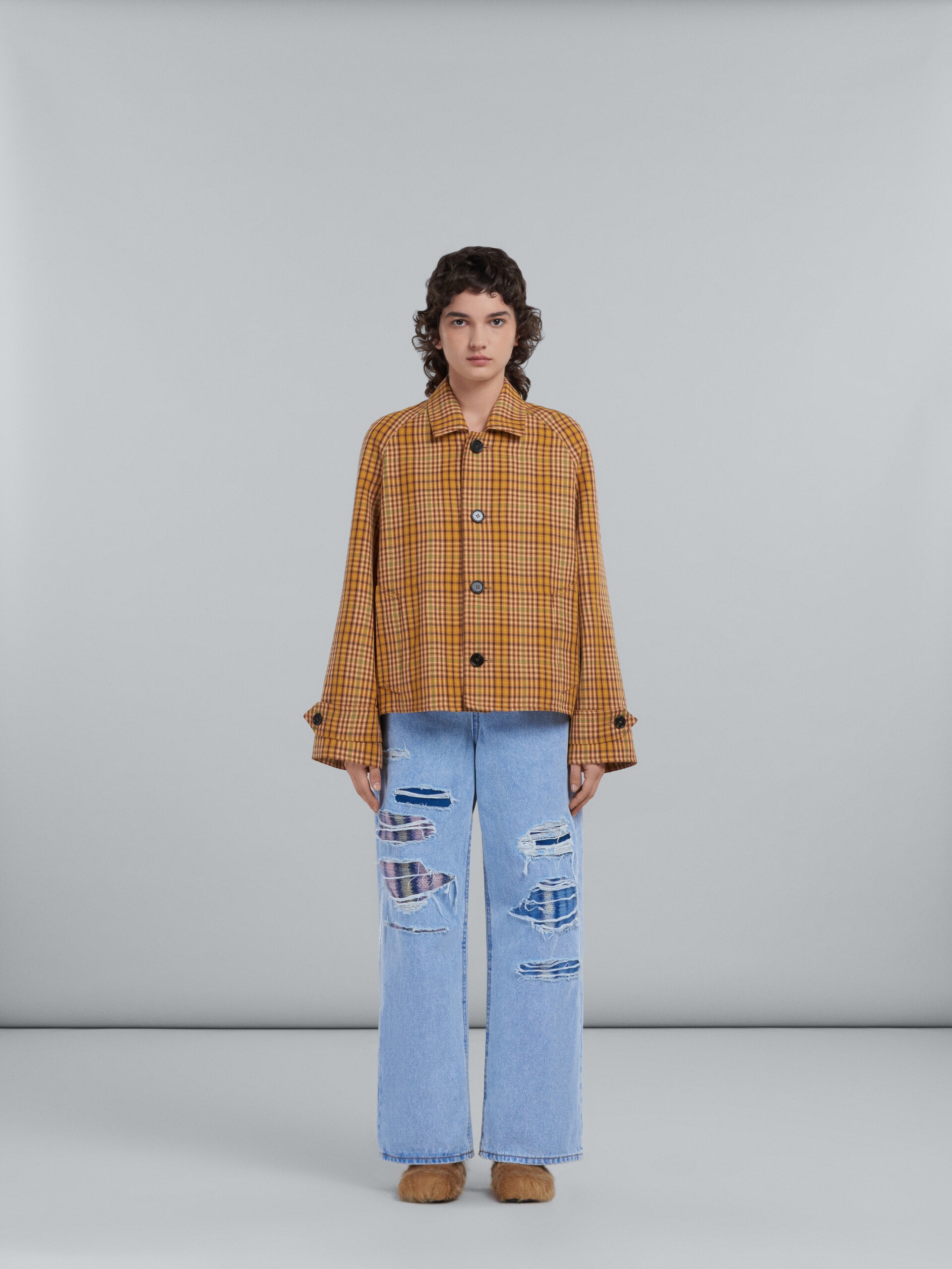 ORANGE CHECK WOOL JACKET - 2