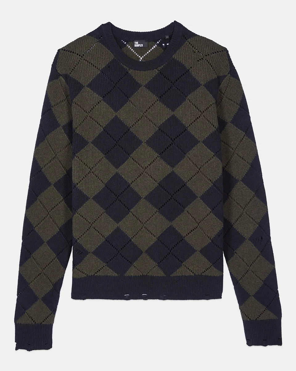 BLACK AND KHAKI DIAMOND SWEATER - 1