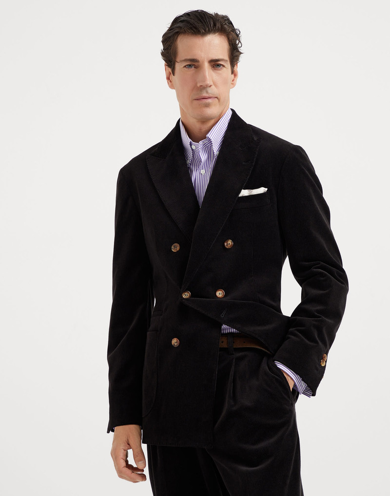 Comfort cotton and cashmere corduroy one-and-a-half breasted deconstructed blazer with patch pockets 1