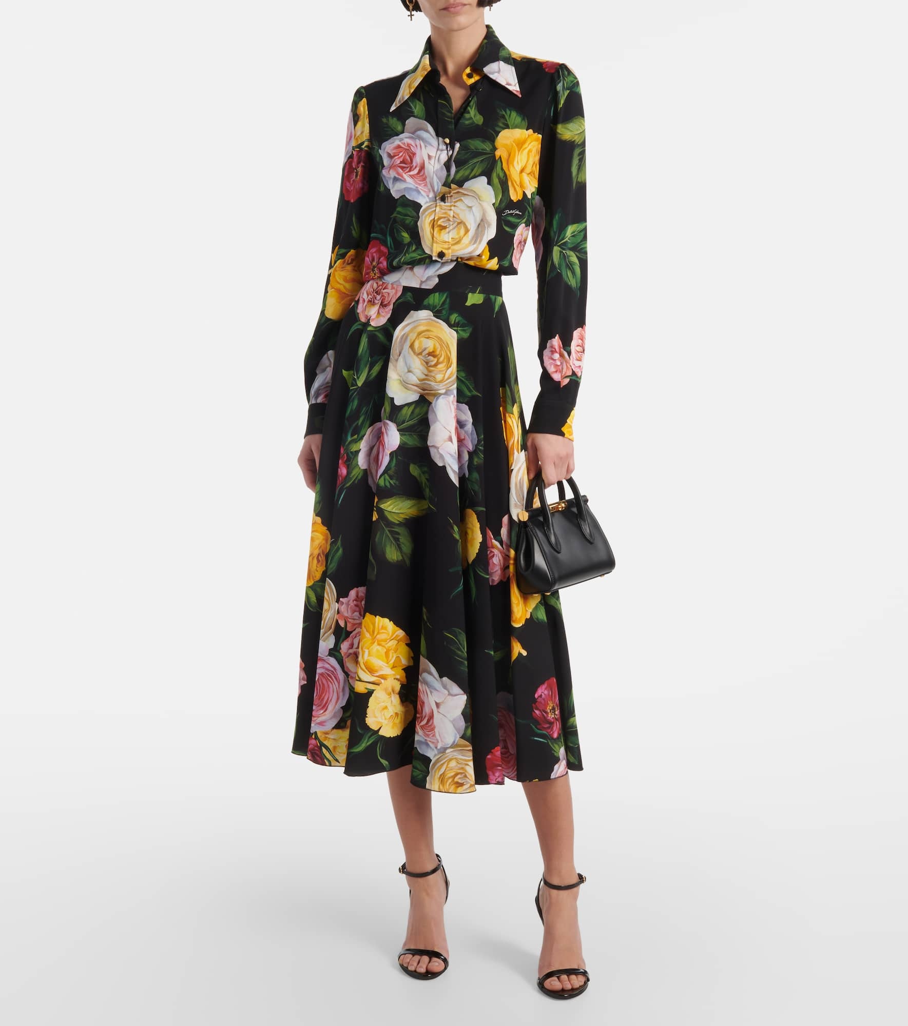 Floral silk-blend charmeuse midi skirt - 2