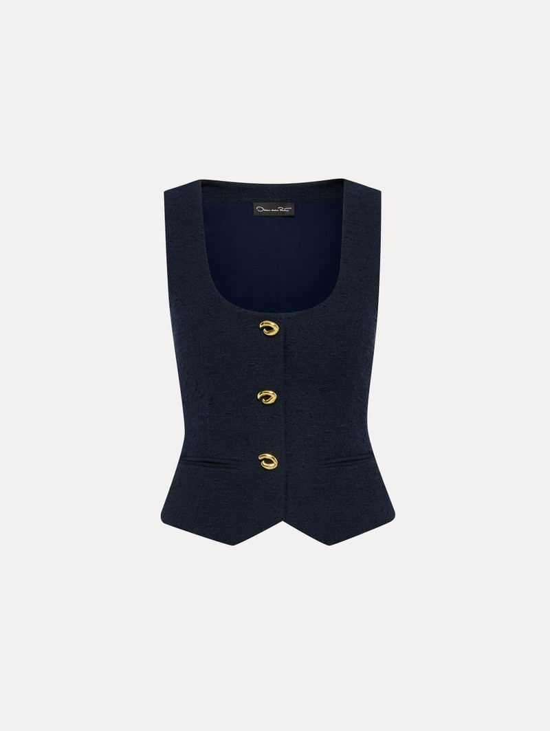 O BUTTON COTTON TWEED VEST - 1