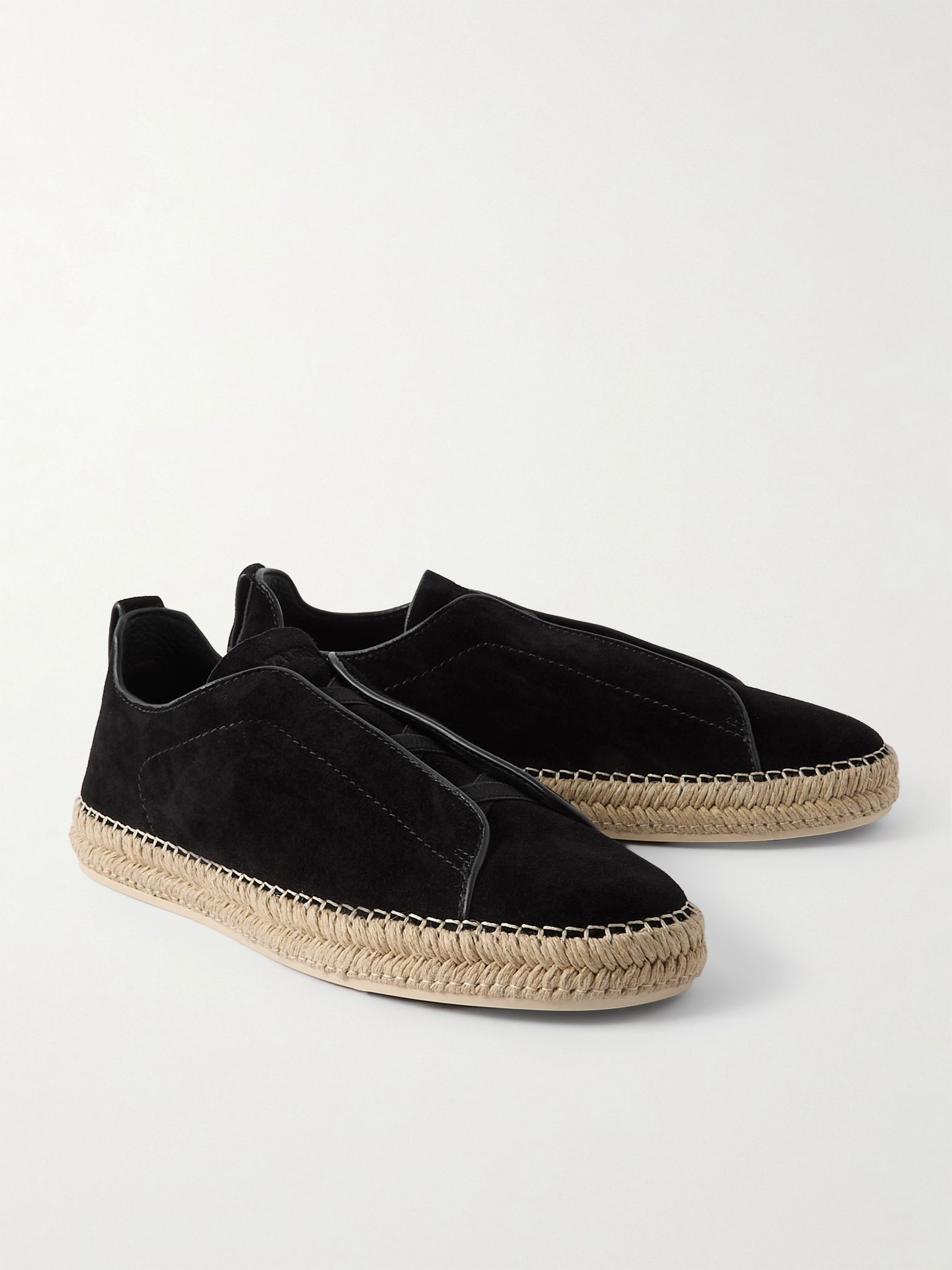 Triple Stitch™ Leather-Trimmed Suede Slip-On Sneakers Black - 4