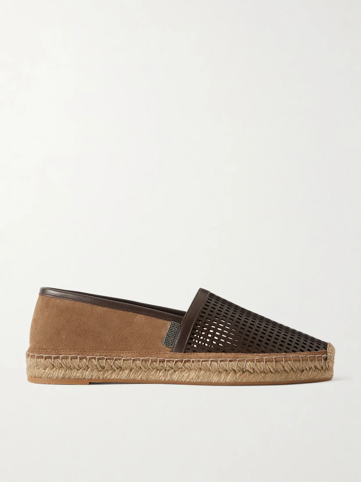 Bead-embellished Suede And Laser-cut Leather Espadrilles - 1