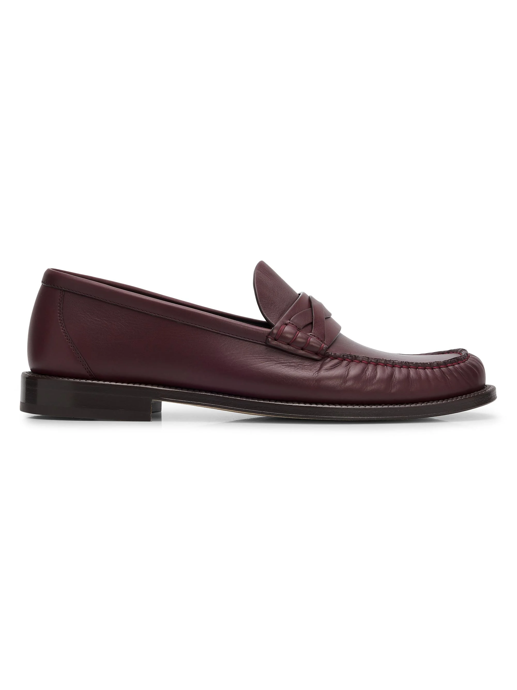 Men's Leather Braided Strap Loafers - Burgundy - 1