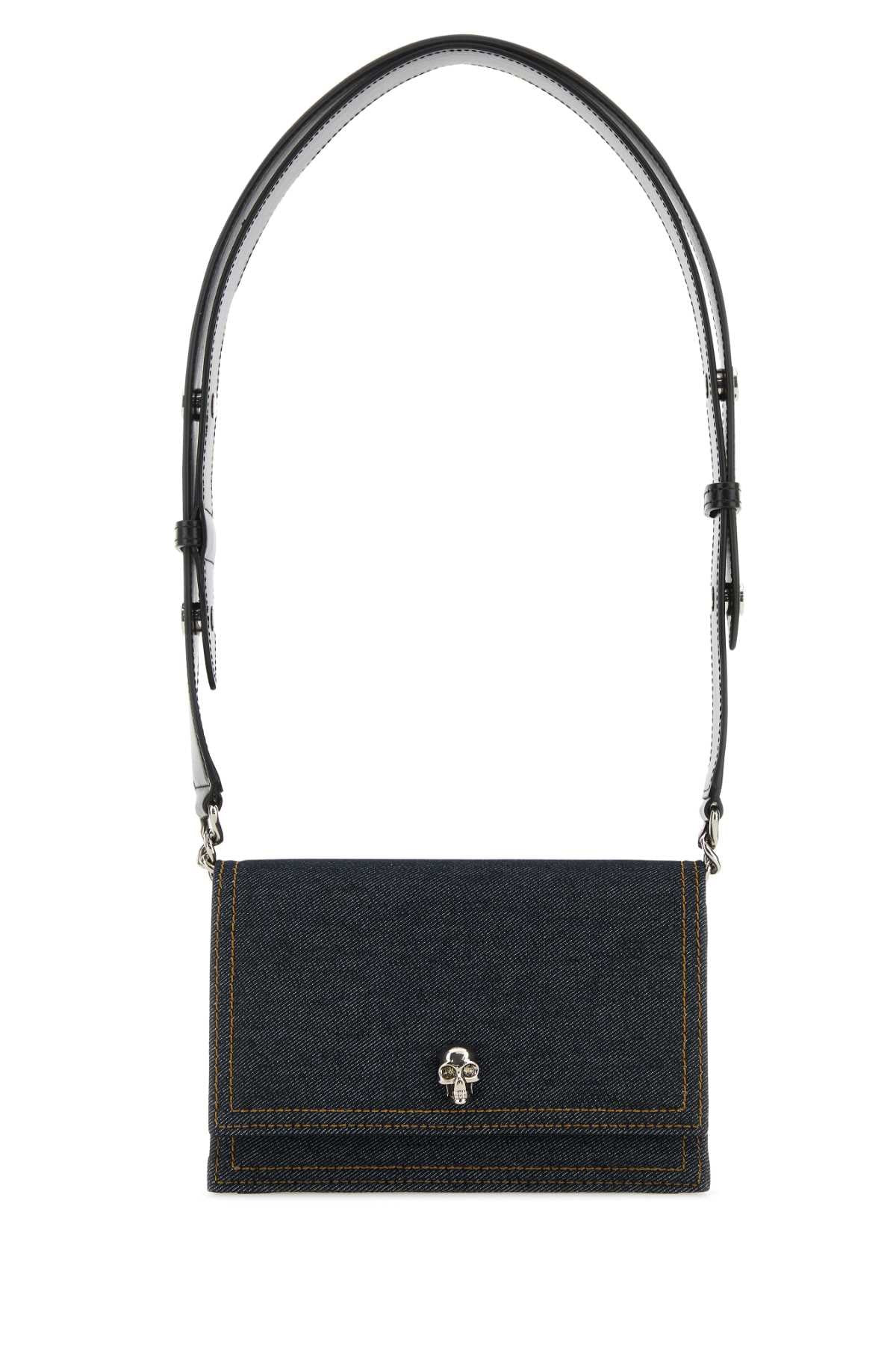 Alexander Mcqueen Women Dark Blue Denim Small Biker Skull Shoulder Bag - 1
