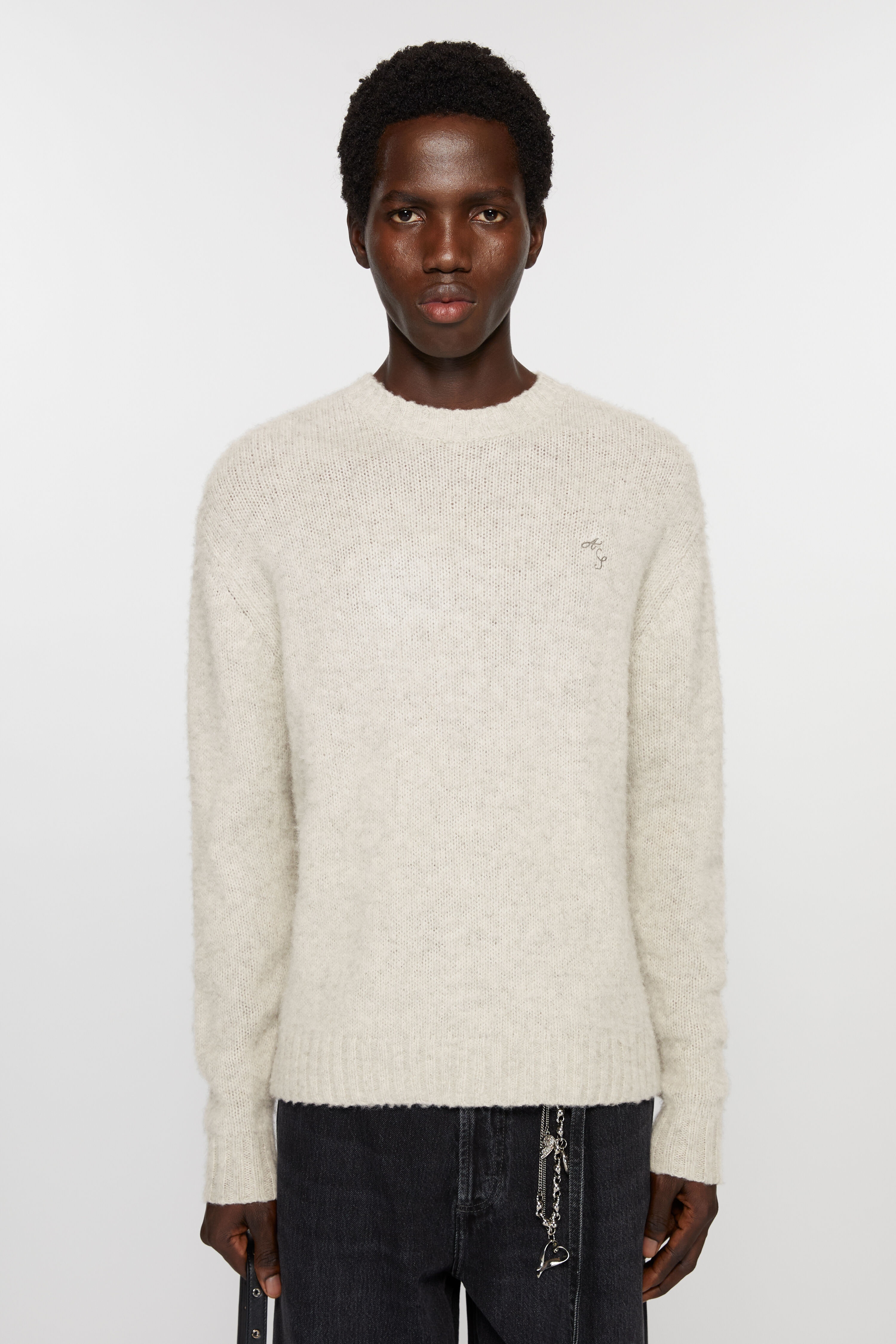 Crew neck wool jumper - Light Grey Melange - 2