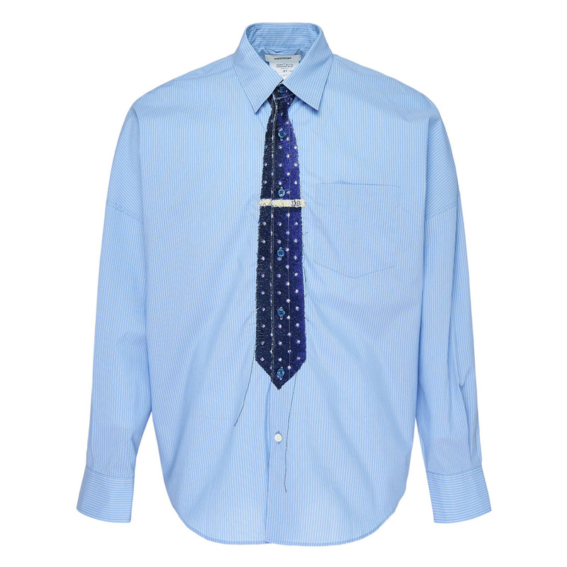 Trompe L'Oeil Tie Embroidery Long Sleeve Shirt 1