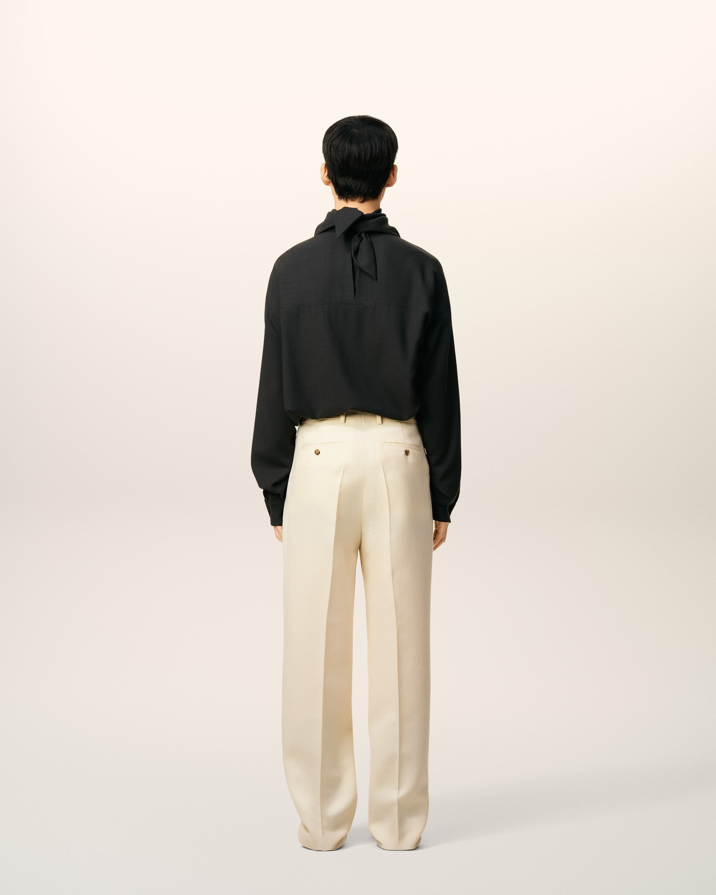WHITE WOOL WIDE TROUSERS - 4