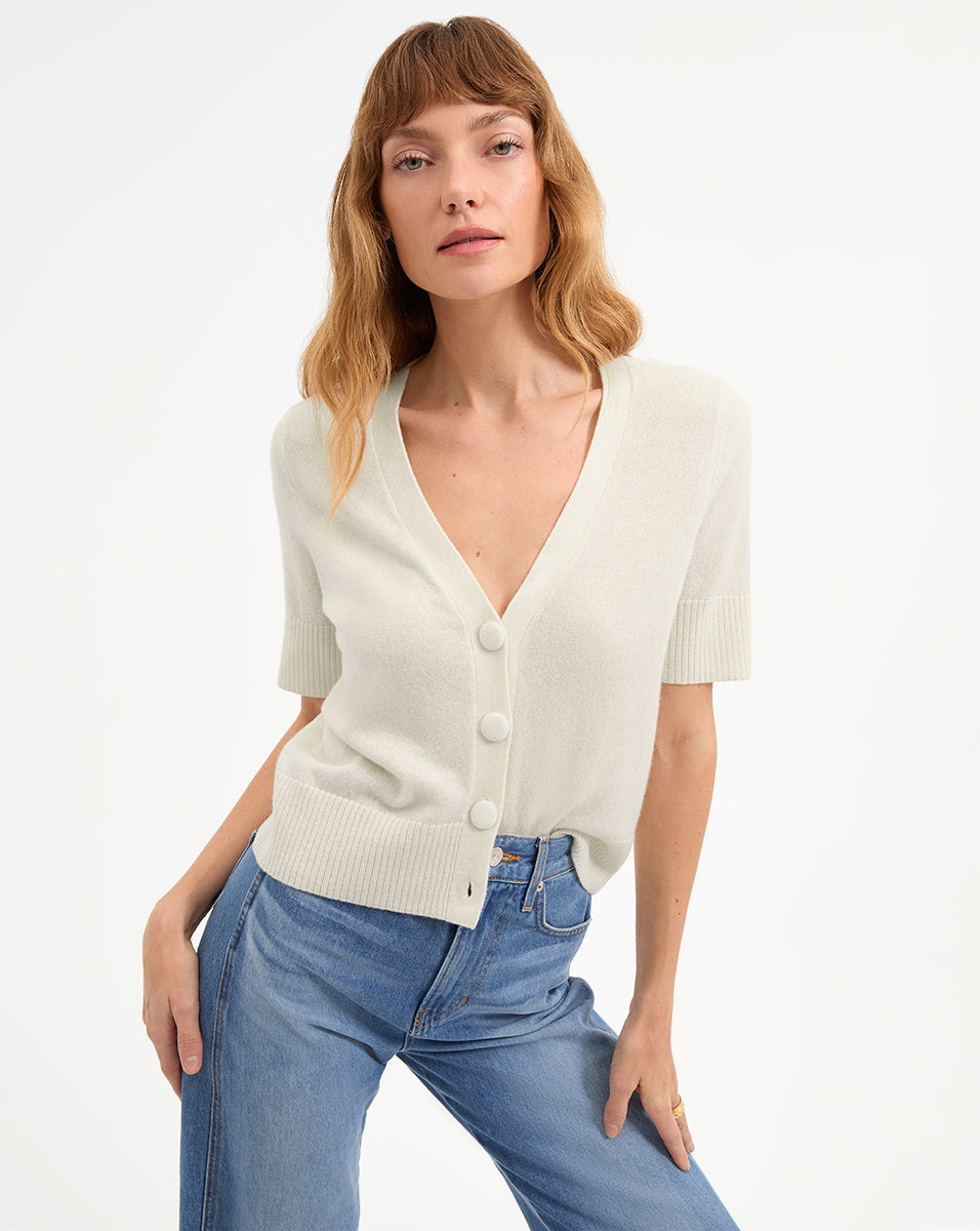 SOLENE SHORT SLEEVE CASHMERE CARDIGAN - 2