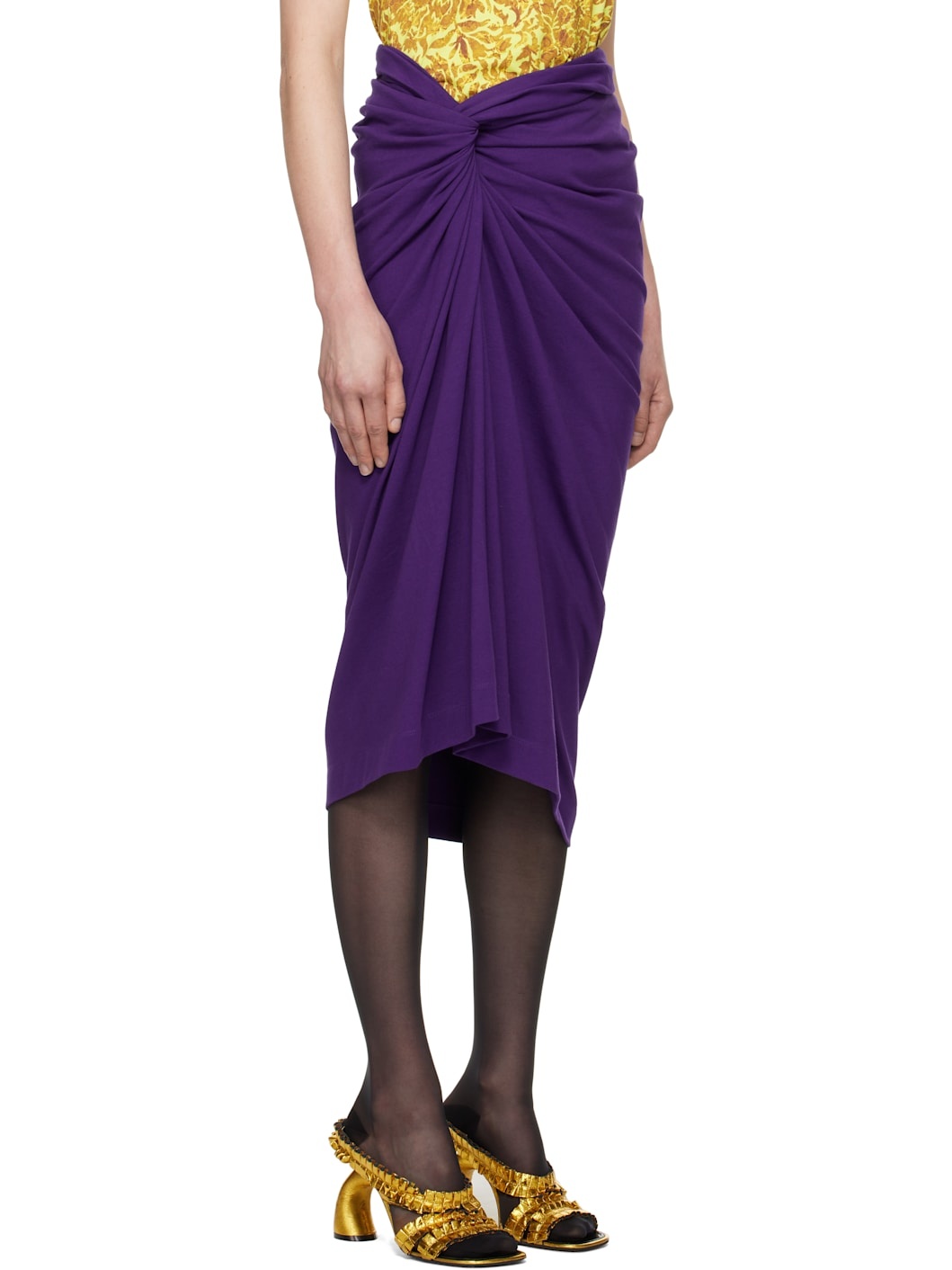 Purple Knotted Jersey Midi Skirt - 2