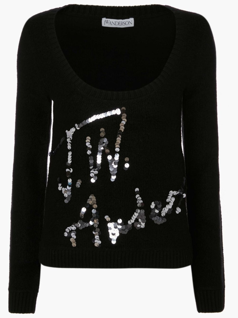 SCOOP NECK SEQUINS LOGO JUMPER 1