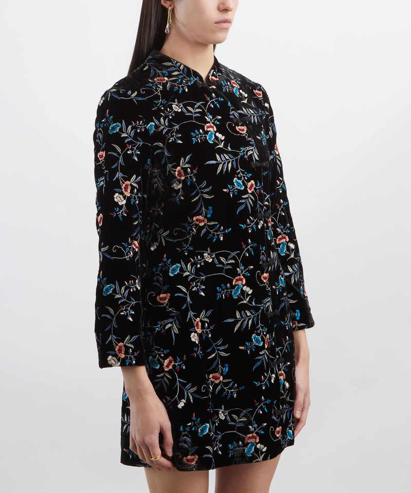 RIXO Delphina Botanical Embroidery Velvet Mini Dress outlook