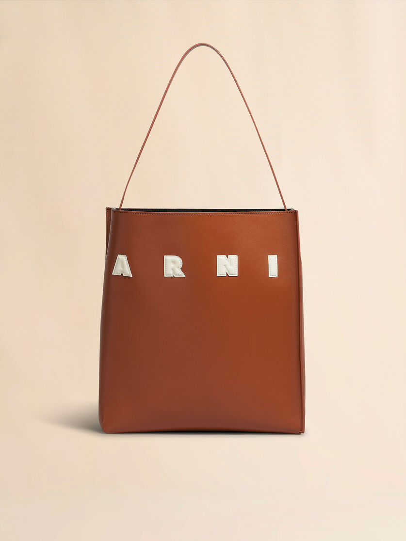 BROWN LEATHER MUSEO MEDIUM HOBO BAG WITH PATCHES - 2