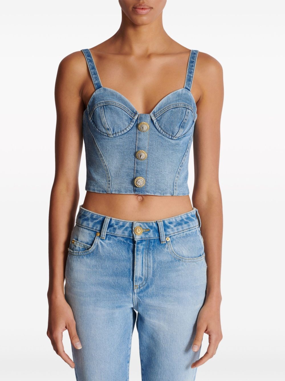 buttonned denim crop top - 5