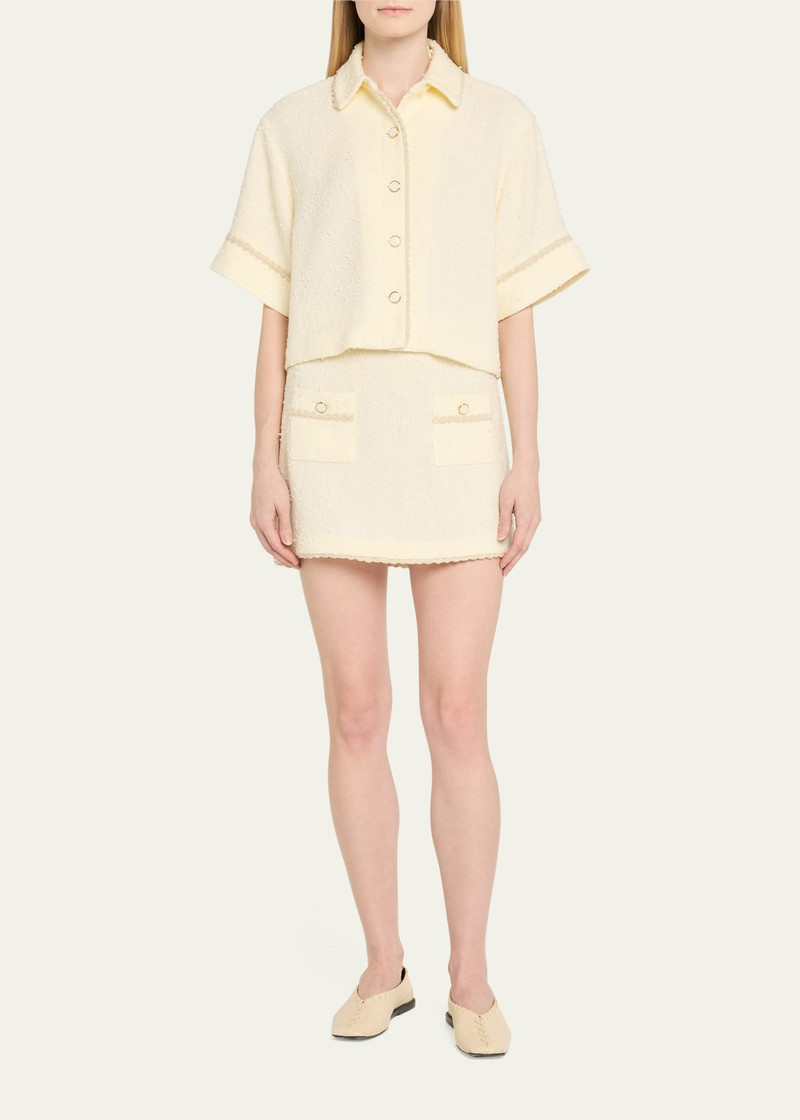 SIMKHAI Khloe Boucle Short-Sleeve Shirt outlook