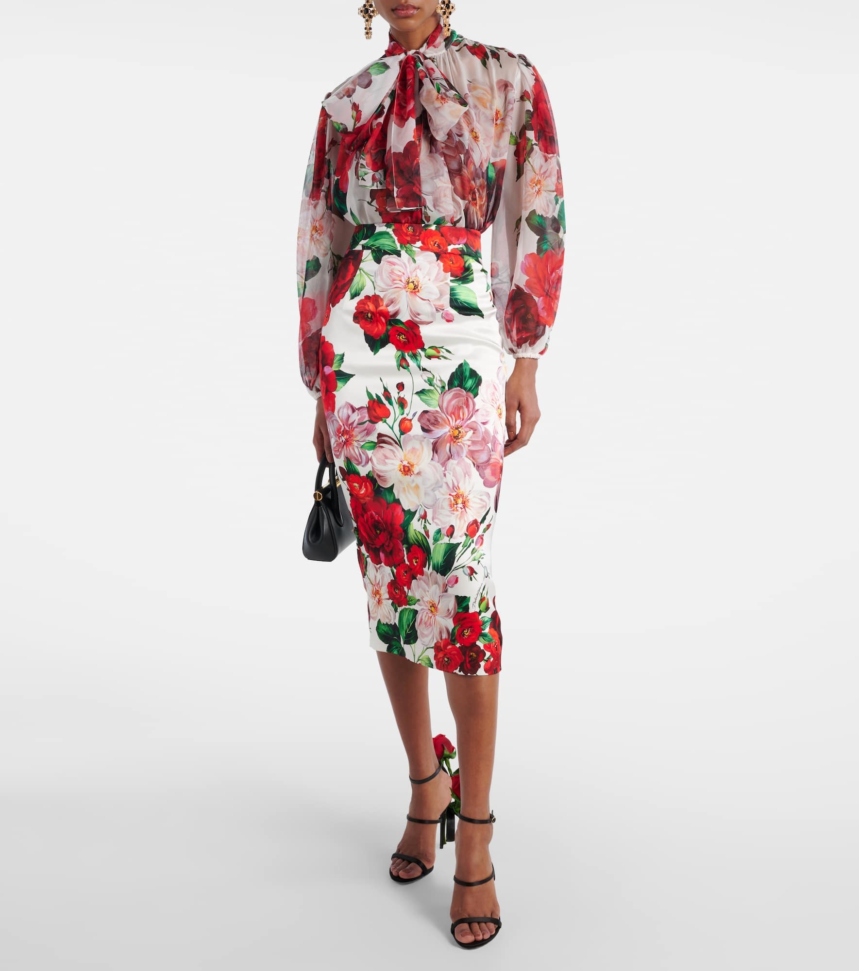 Floral tie-neck silk chiffon blouse - 2
