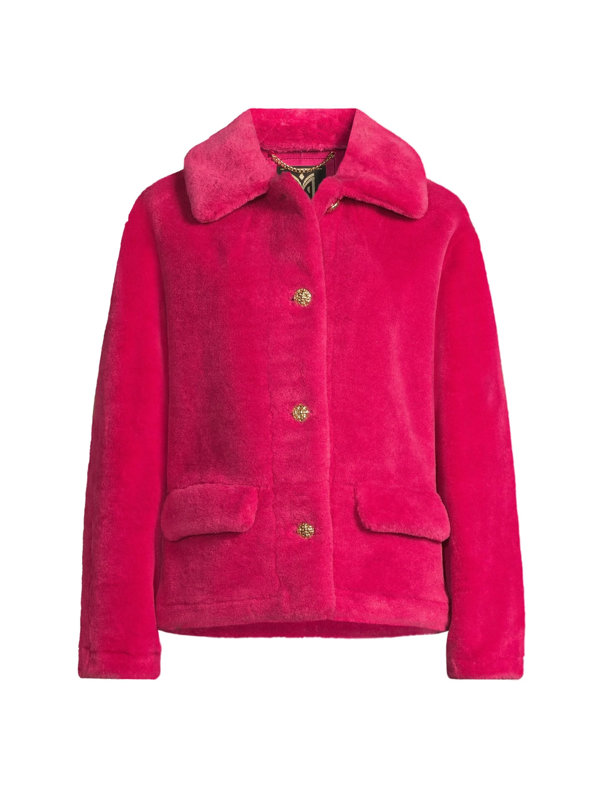 Women's Short Faux-Shearling Jacket - Magenta - 1