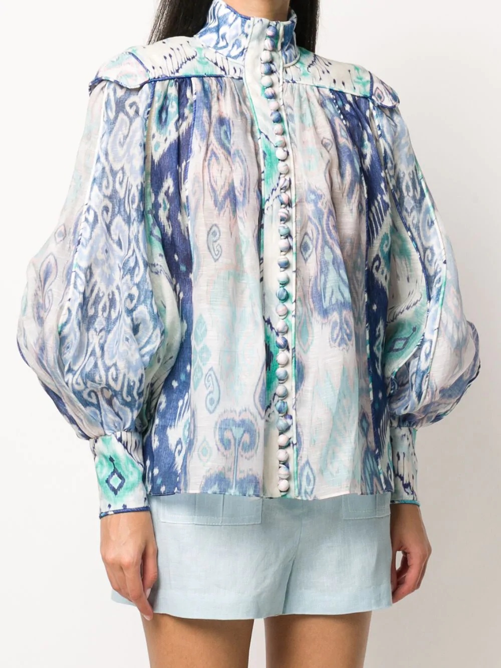 absract print bell-sleeve shirt - 3