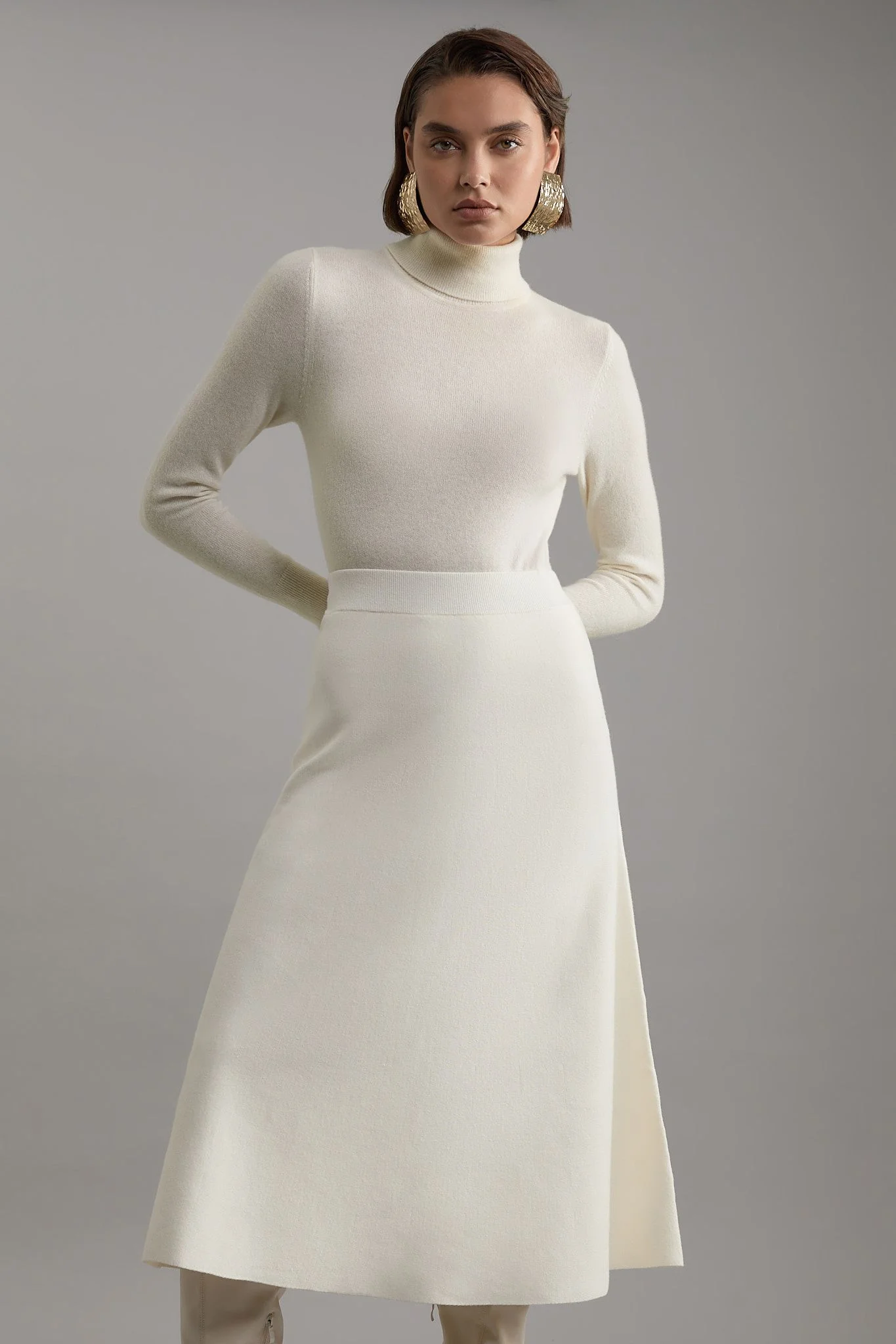 Viscose Blend Milano Knit Full Midi Skirt - 1